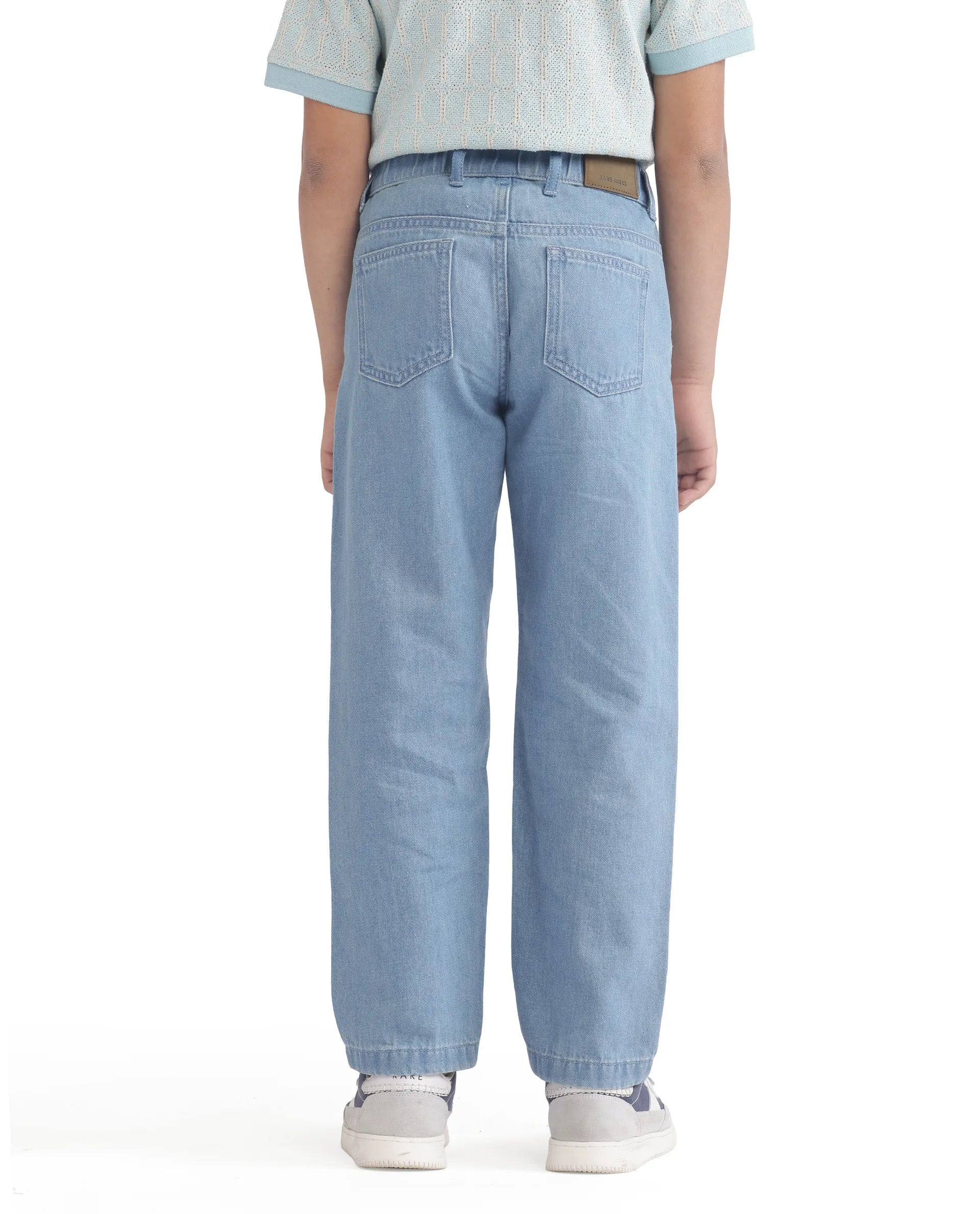 Rare Ones Kids Ziri Blue Cotton Button Closure Plain Regular Fit Jeans