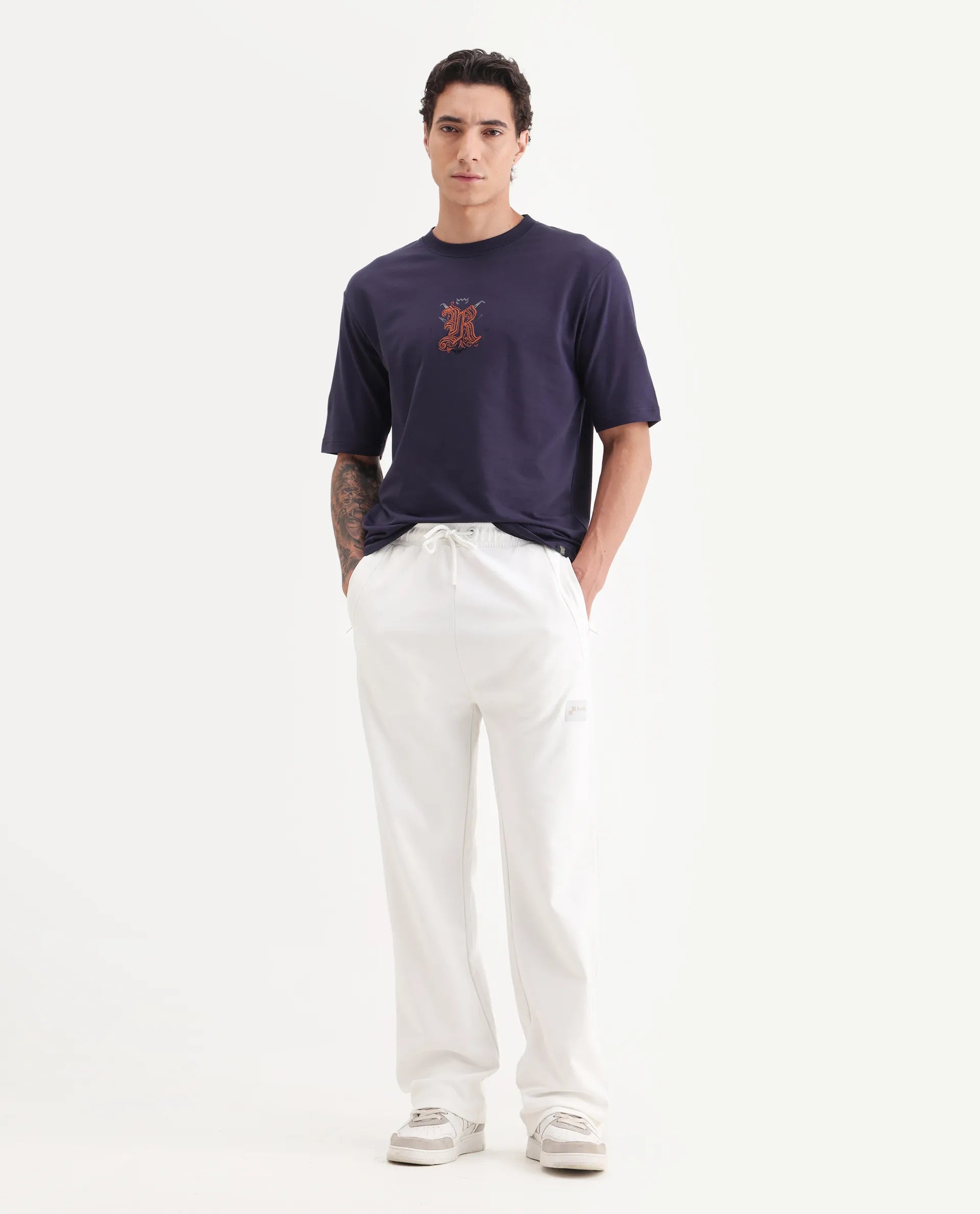 Rare Rabbit Men's Zolar Dark Purple Cotton Graphic Print Relaxed Fit Half Sleeve Crew Neck T-Shirt