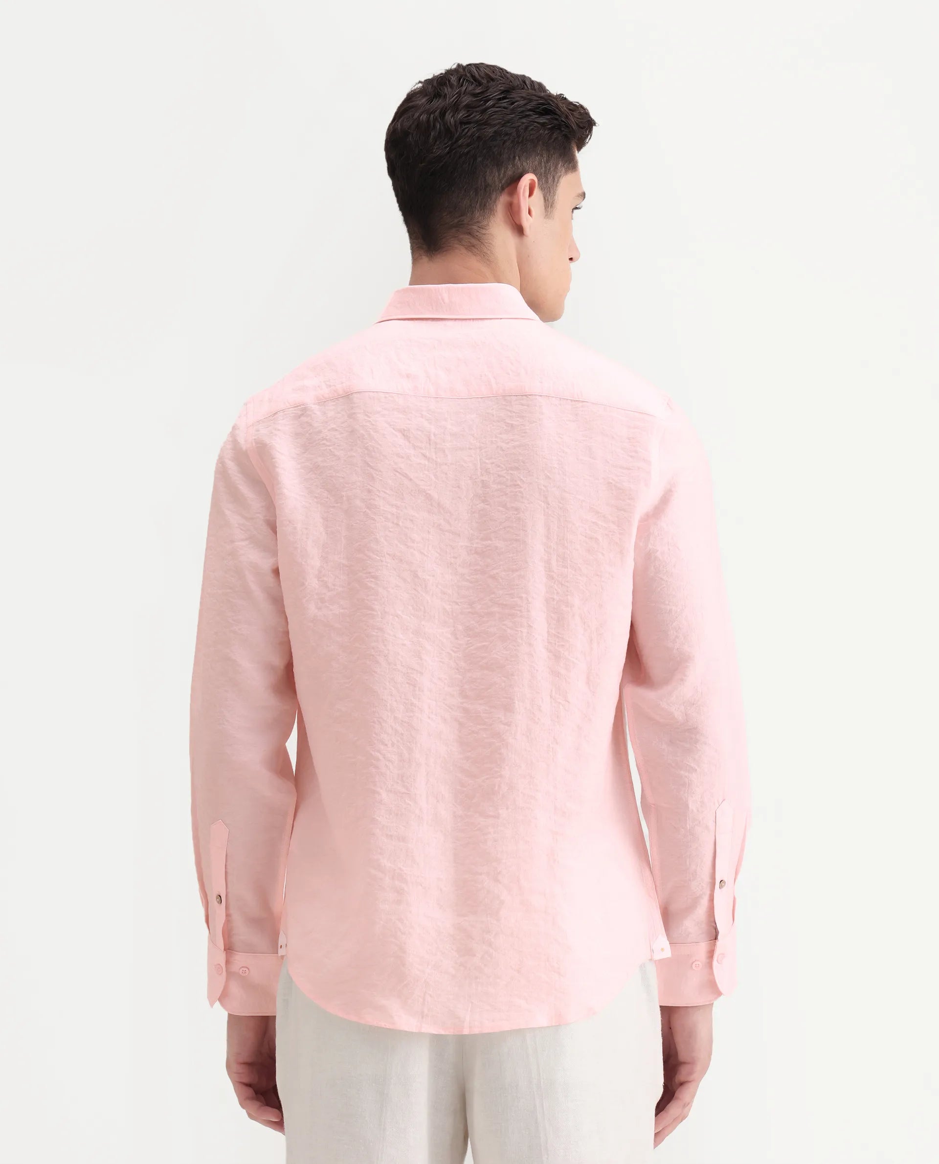 Rare Rabbit Men's Zolot Light Pink Viscose Plain Regular Fit Full Sleeve Collared Shirt