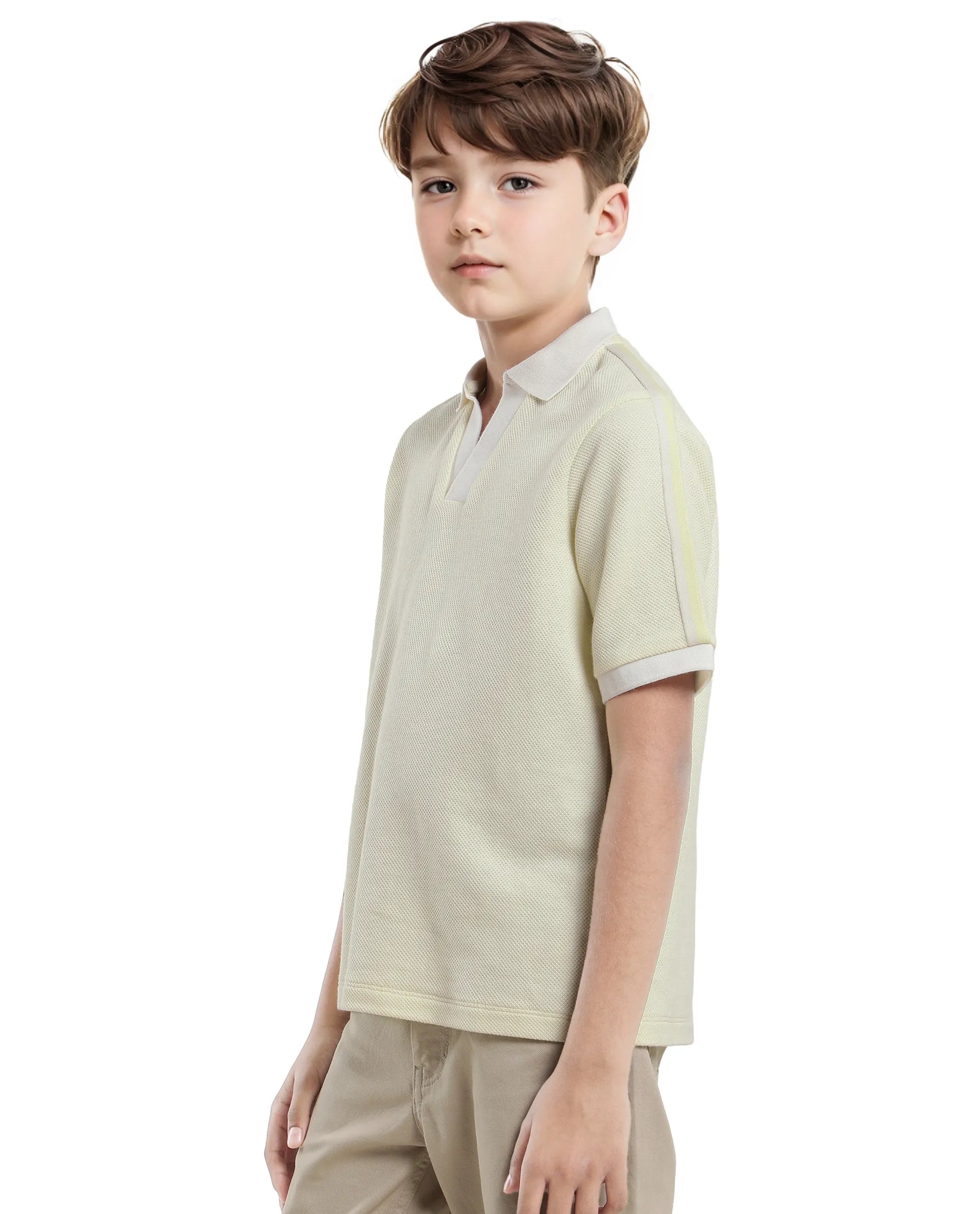 Rare Ones Kids Zolt Pastel Green Cotton Blend Polo Collar Solid Polo