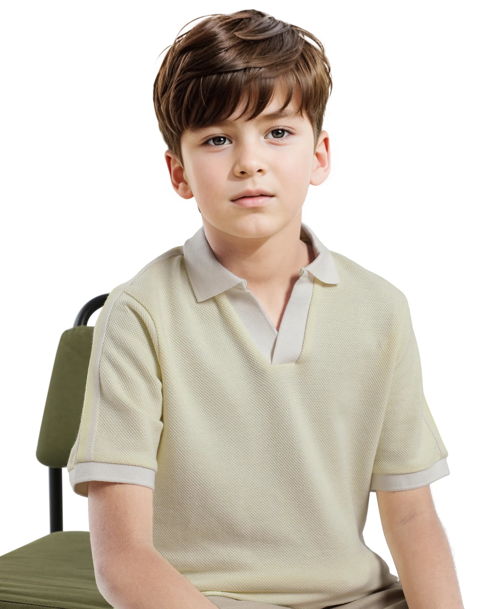 Rare Ones Kids Zolt Pastel Green Cotton Blend Polo Collar Solid Polo