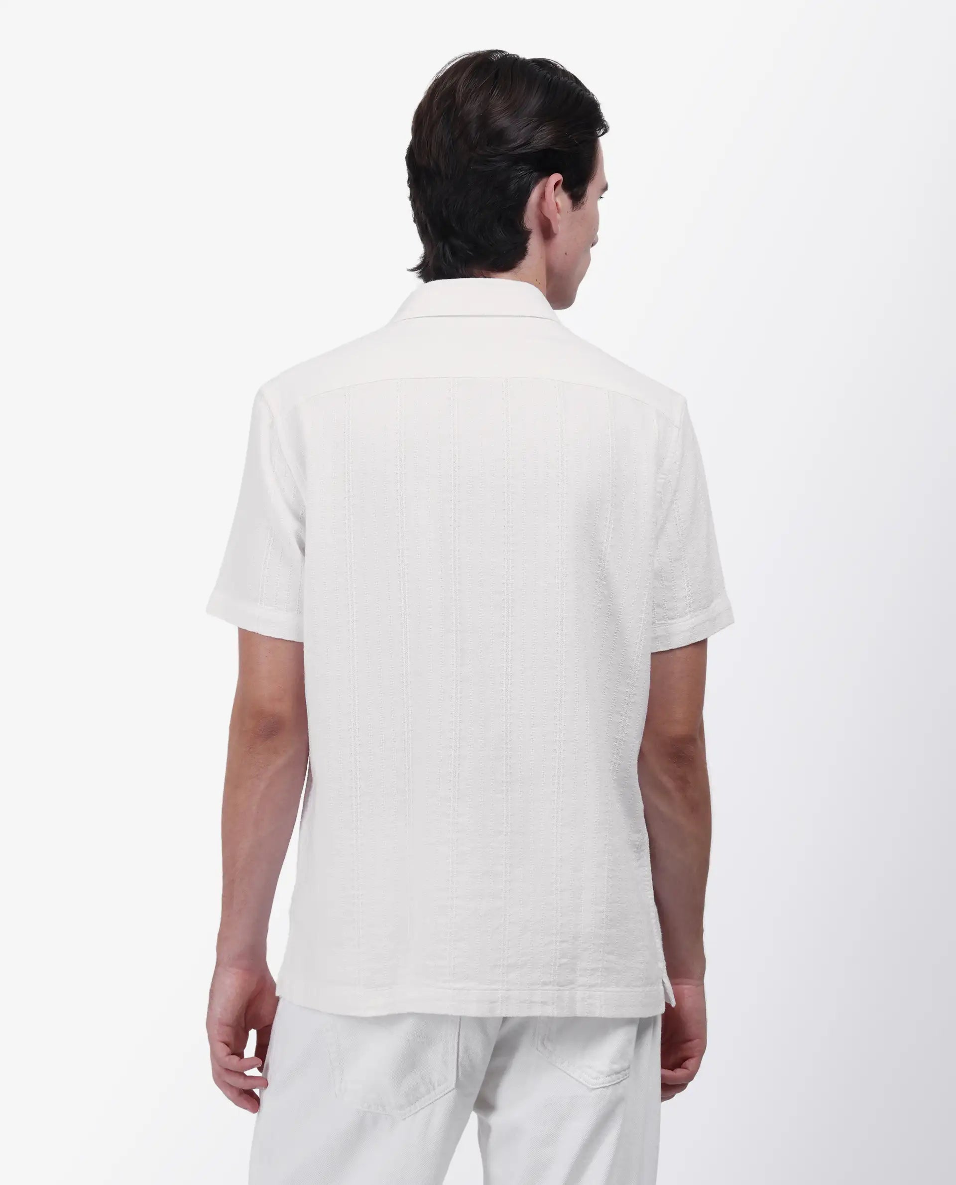 Rare Rabbit Men's Zolt White Cotton Striped Print Regular Fit Half Sleeve Collared Shirt