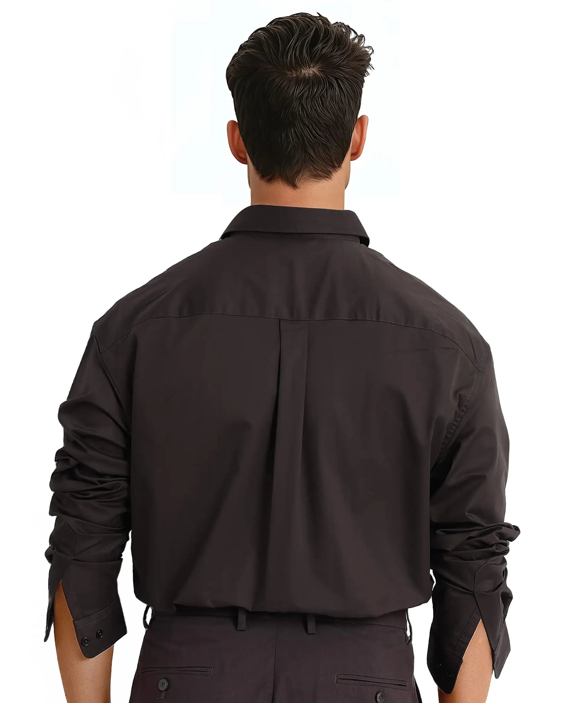 Rare Rabbit Men's Zord Dark Brown Cotton Lycra Fabric Full Sleeves Button Down Collar Boxy Fit Plain Shirt