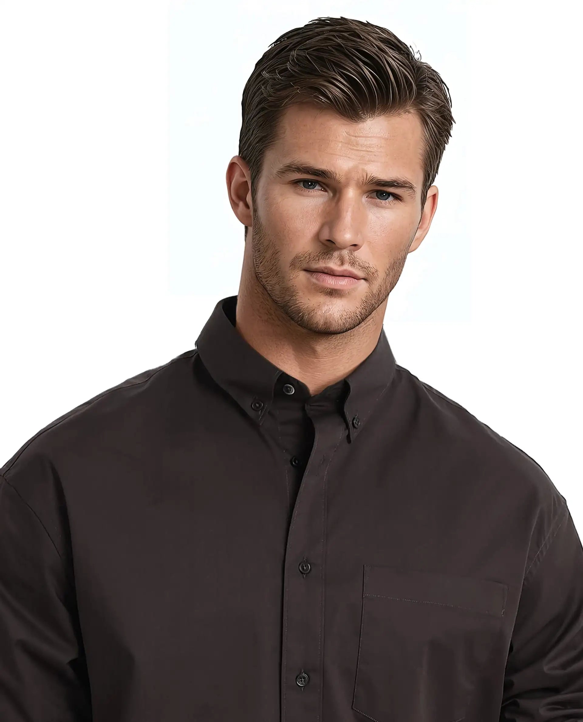 Rare Rabbit Men's Zord Dark Brown Cotton Lycra Fabric Full Sleeves Button Down Collar Boxy Fit Plain Shirt