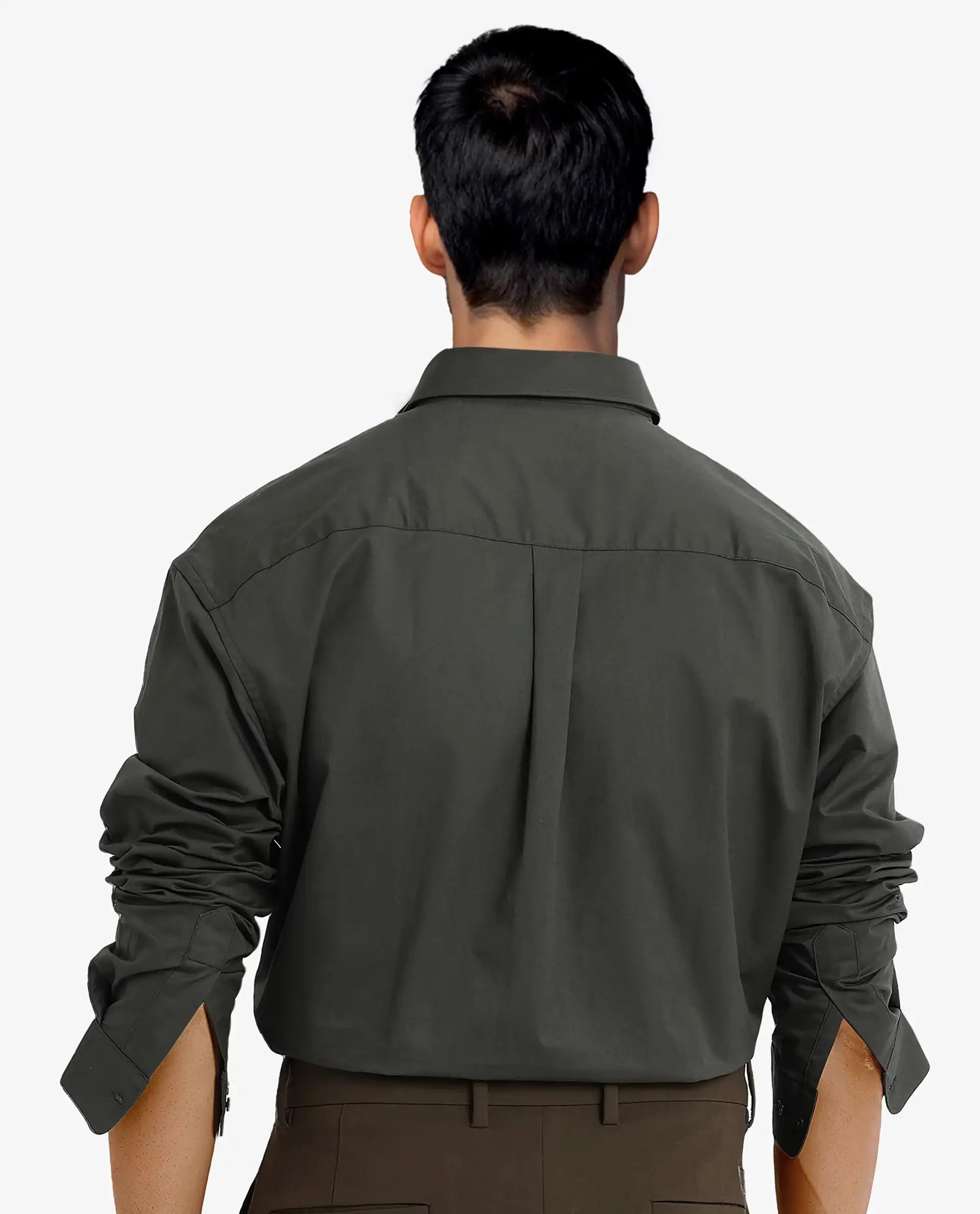 Rare Rabbit Men's Zord Dark Olive Cotton Lycra Fabric Full Sleeves Button Down Collar Boxy Fit Plain Shirt