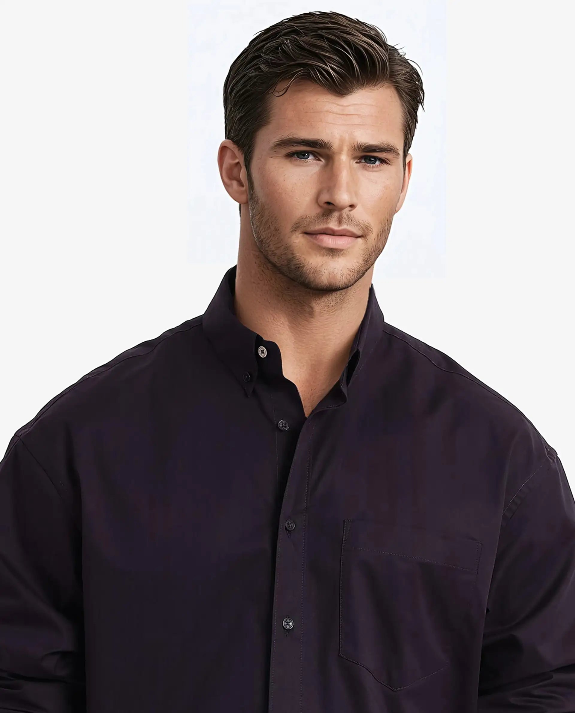 Rare Rabbit Men's Zord Dark Purple Cotton Lycra Fabric Full Sleeves Button Down Collar Boxy Fit Plain Shirt