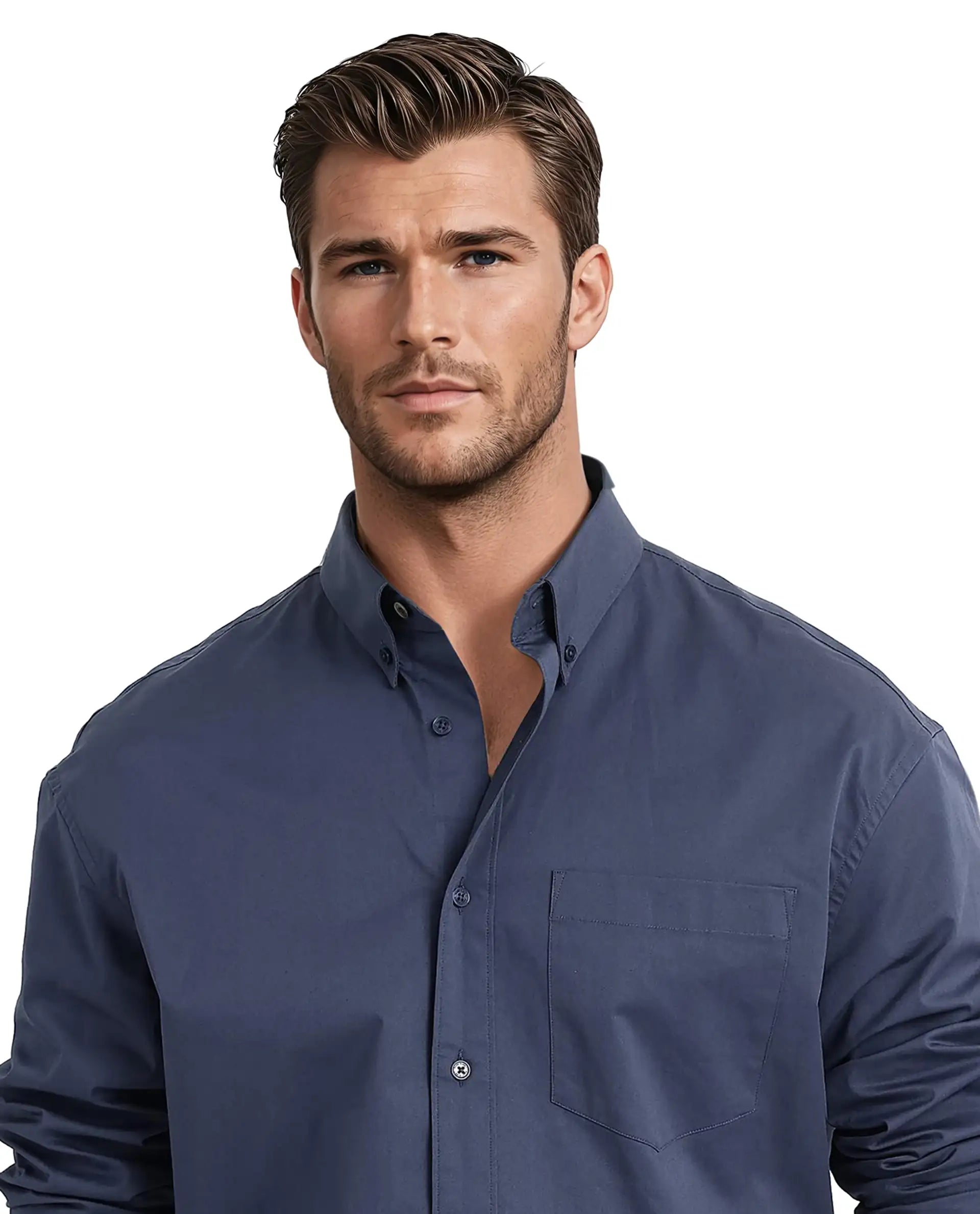 Rare Rabbit Men's Zord Dusky Blue Cotton Lycra Fabric Full Sleeves Button Down Collar Boxy Fit Plain Shirt
