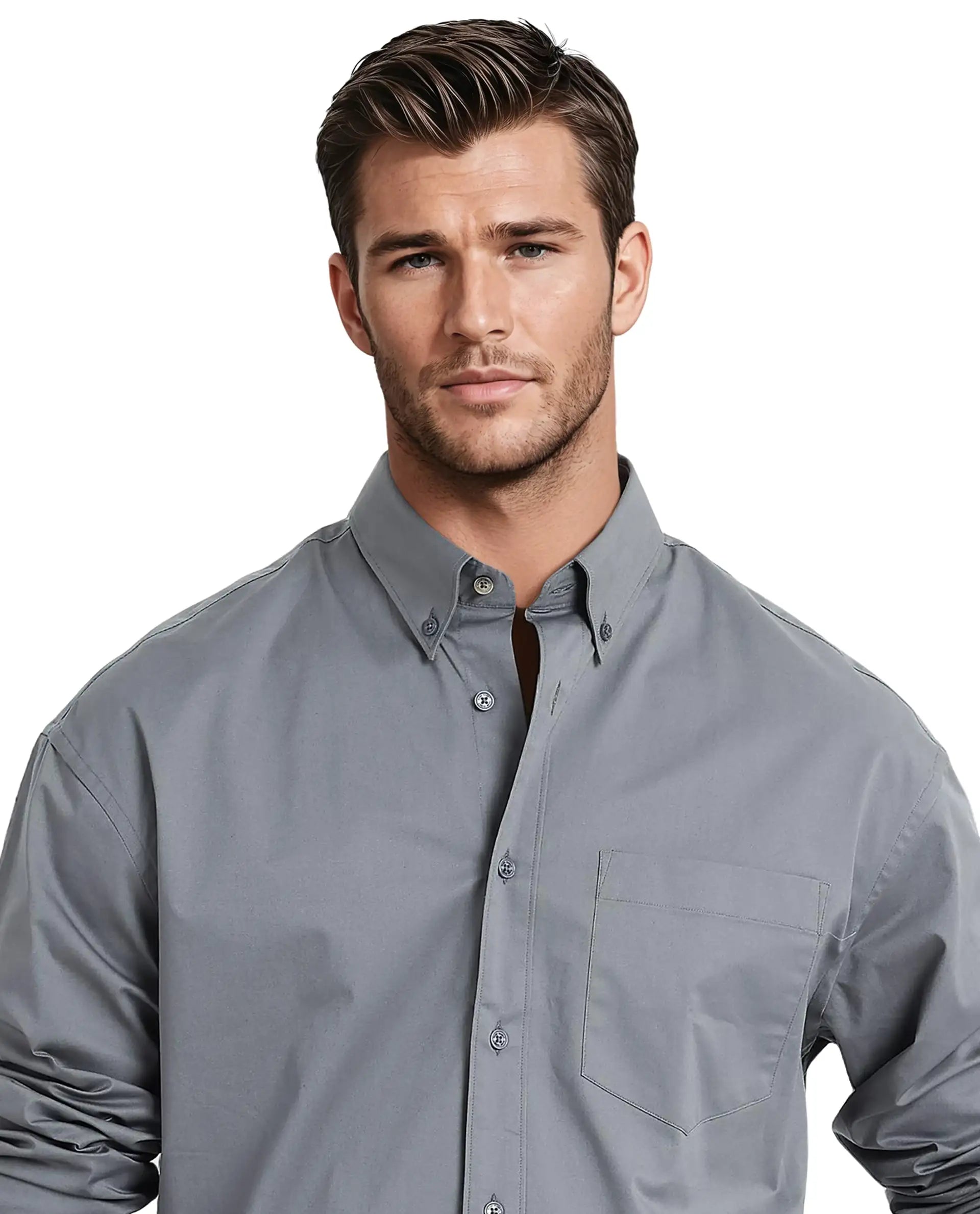 Rare Rabbit Men's Zord Grey Cotton Fabric Full Sleeves Collared Neck Plain Boxy Fit Shirt