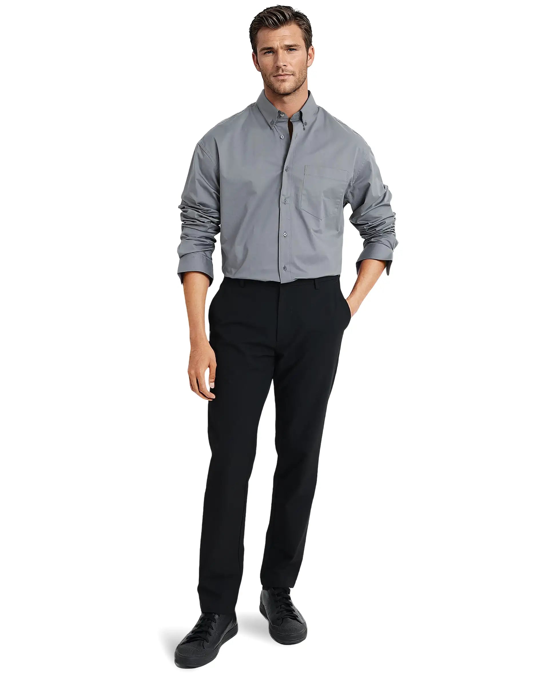 Rare Rabbit Men's Zord Grey Cotton Fabric Full Sleeves Collared Neck Plain Boxy Fit Shirt