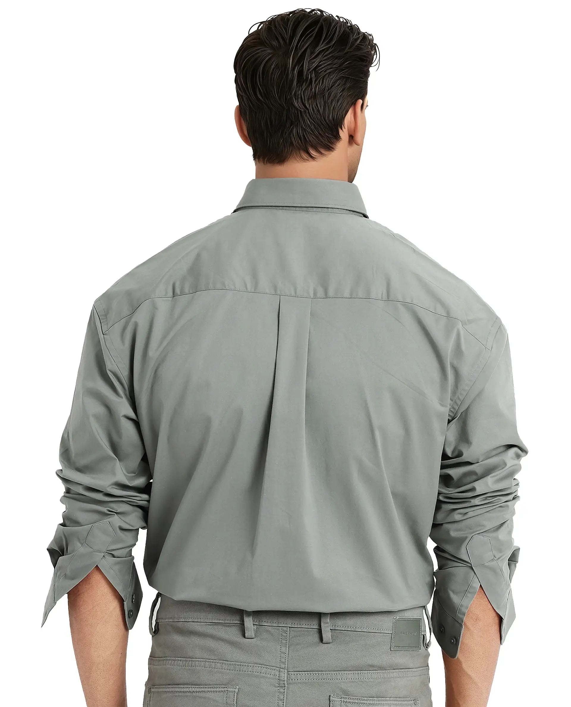 Rare Rabbit Men's Zord Green Cotton Lycra Fabric Full Sleeves Button Down Collar Boxy Fit Plain Shirt