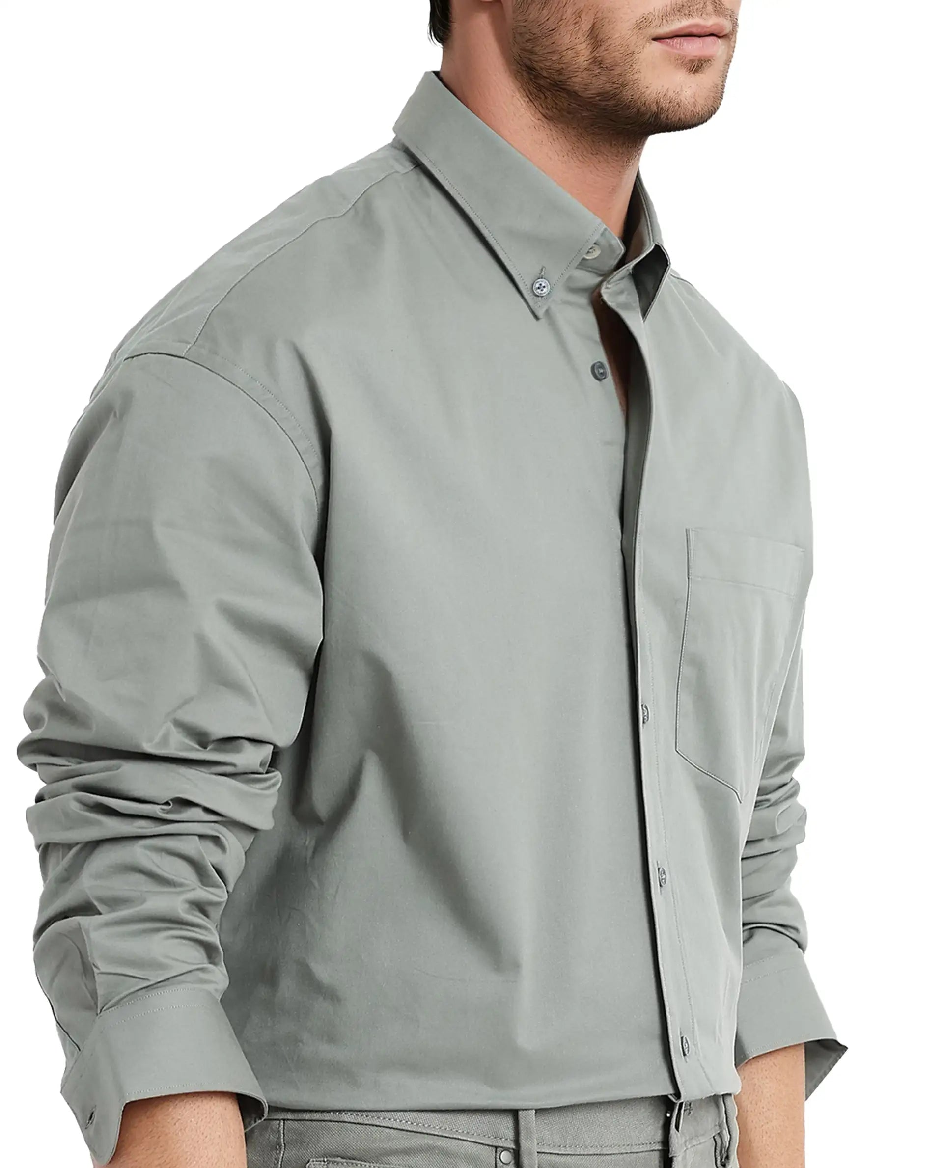 Rare Rabbit Men's Zord Green Cotton Lycra Fabric Full Sleeves Button Down Collar Boxy Fit Plain Shirt