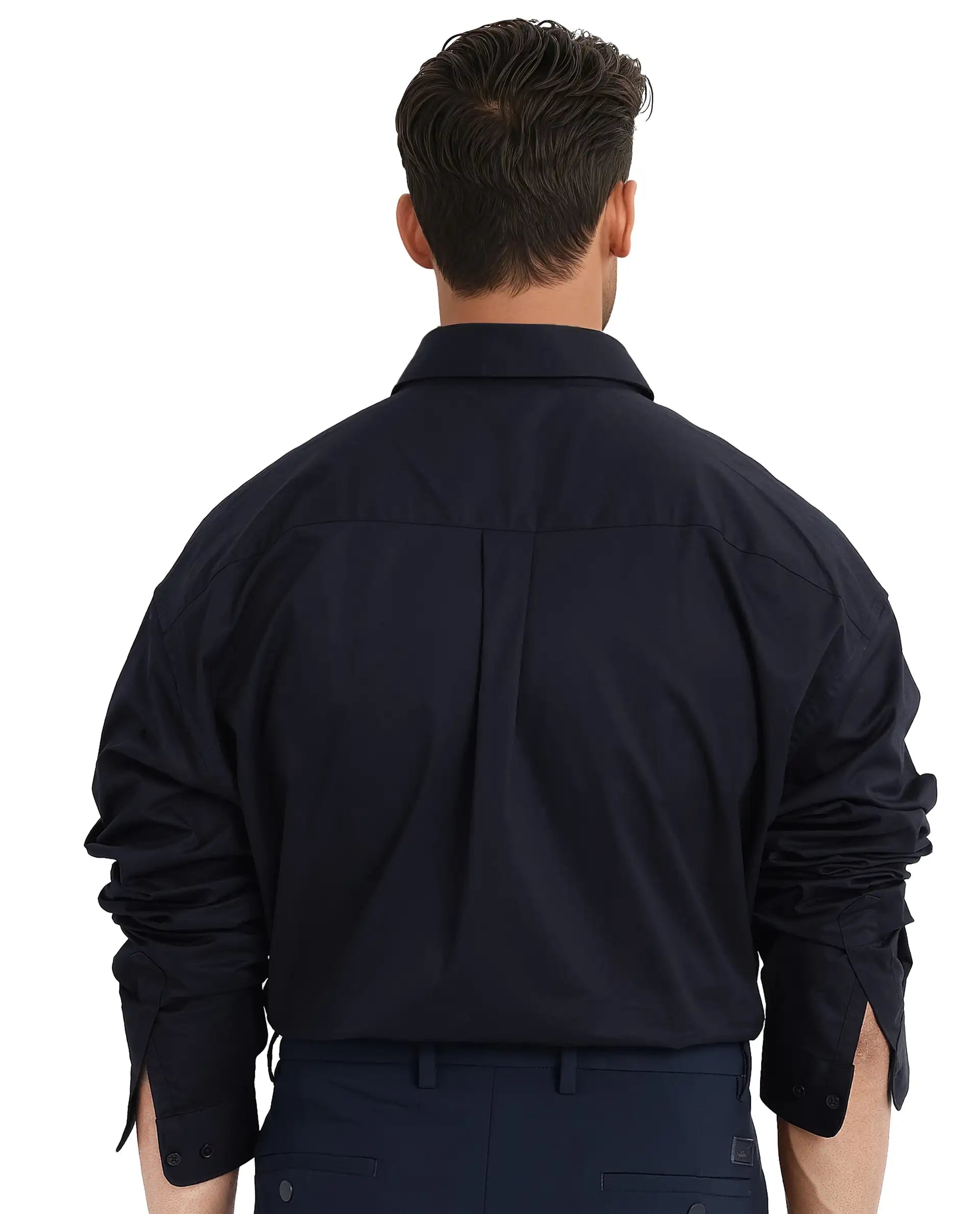 Rare Rabbit Men's Zord Navy Cotton Lycra Fabric Full Sleeves Button Down Collar Boxy Fit Plain Shirt