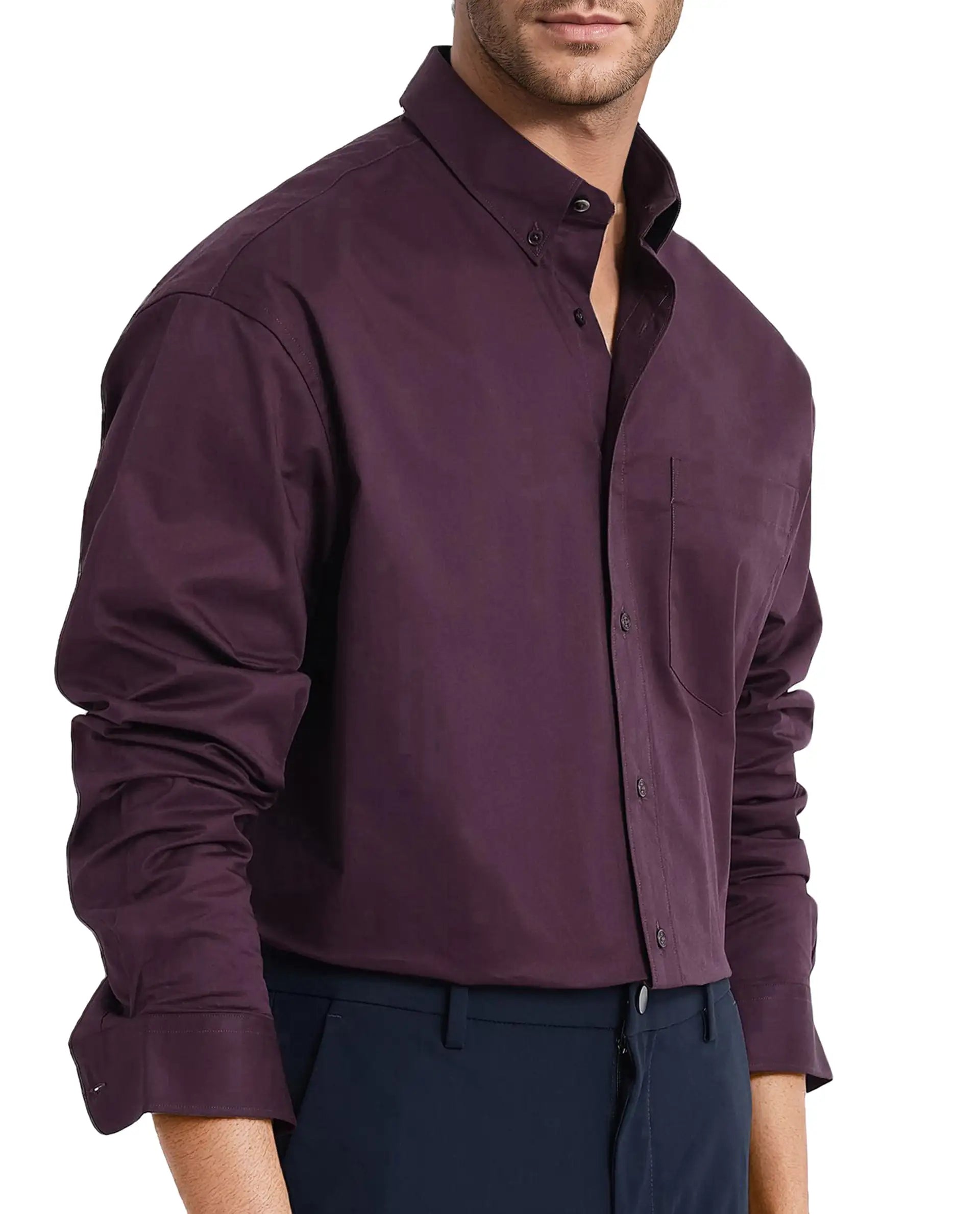 Rare Rabbit Men's Zord Purple Cotton Lycra Fabric Full Sleeves Button Down Collar Boxy Fit Plain Shirt