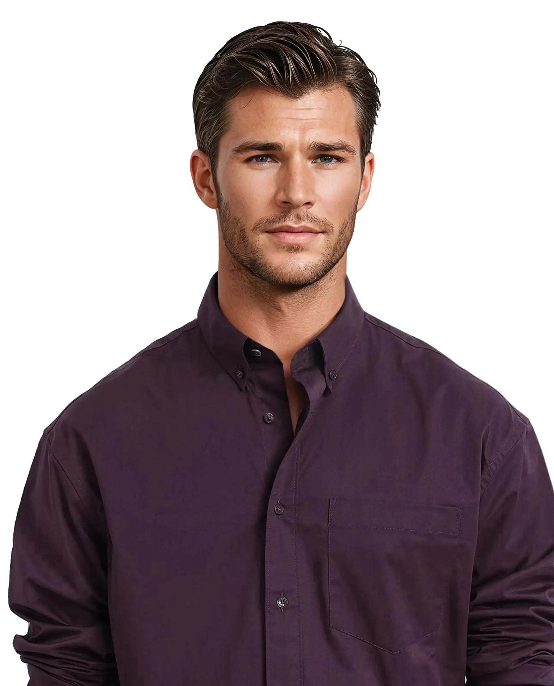 Rare Rabbit Men's Zord Purple Cotton Lycra Fabric Full Sleeves Button Down Collar Boxy Fit Plain Shirt