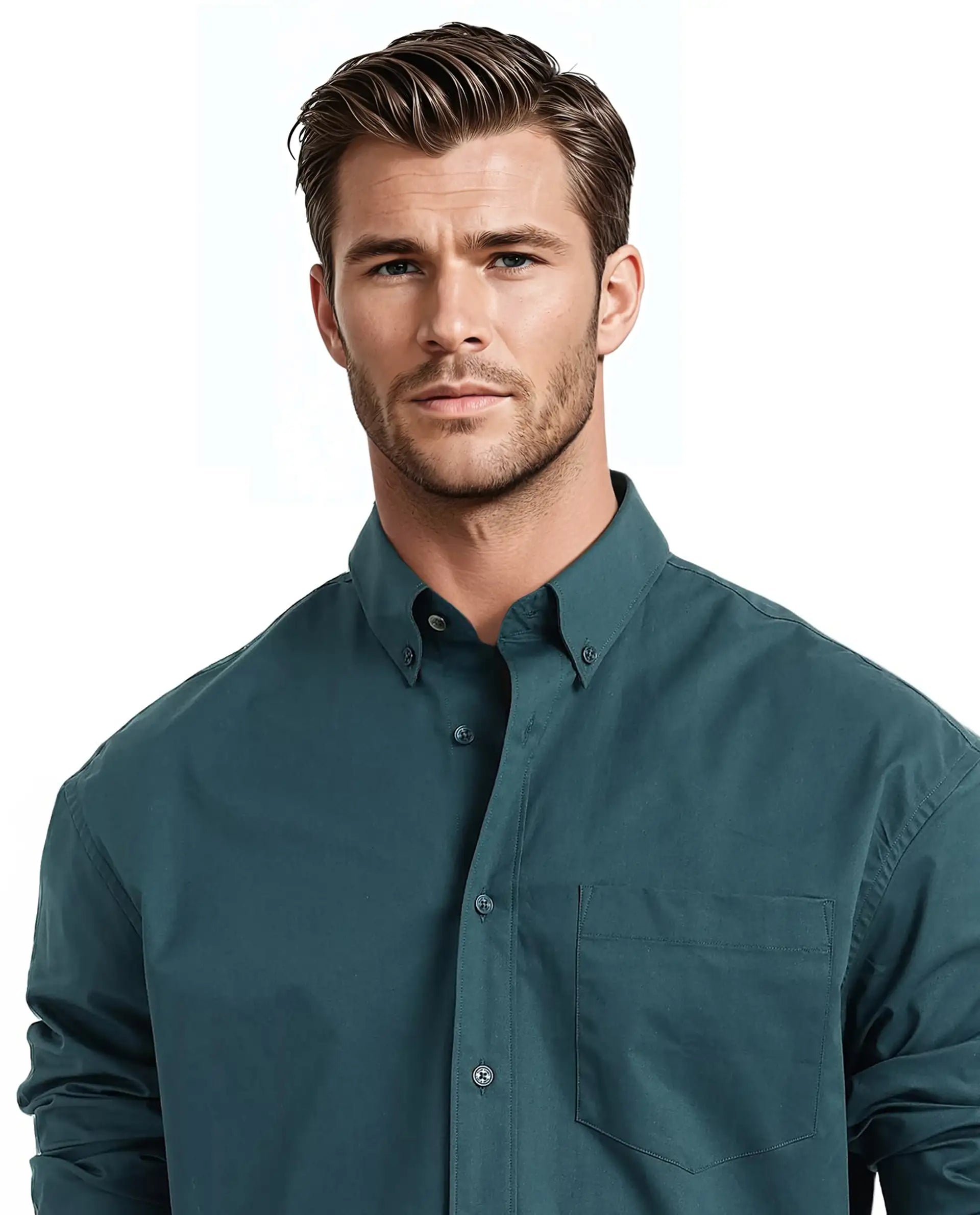 Rare Rabbit Men's Zord Teal Cotton Lycra Fabric Full Sleeves Button Down Collar Boxy Fit Plain Shirt