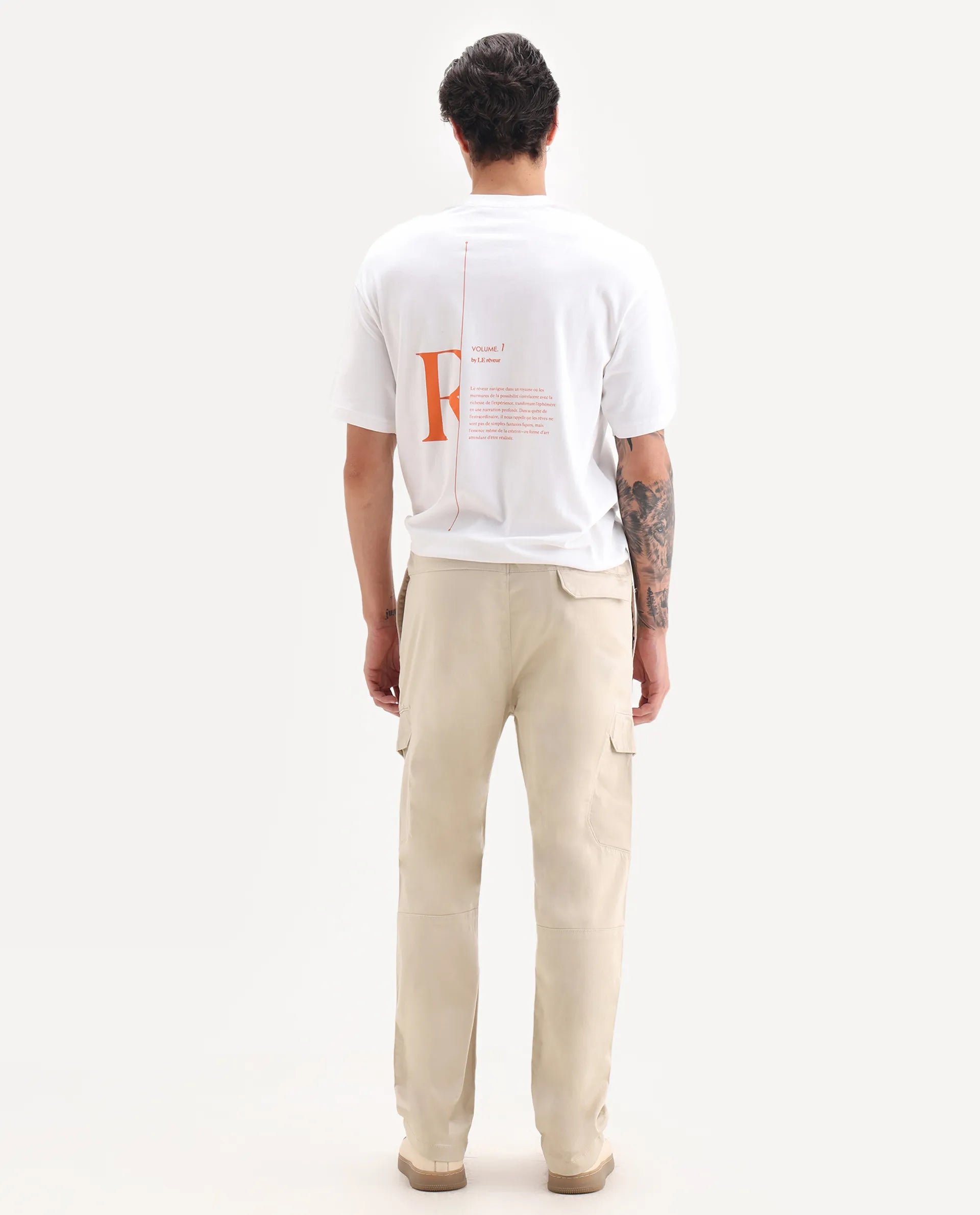 Rare Rabbit Men's Zudi Beige Cotton Plain Regular Fit Trouser