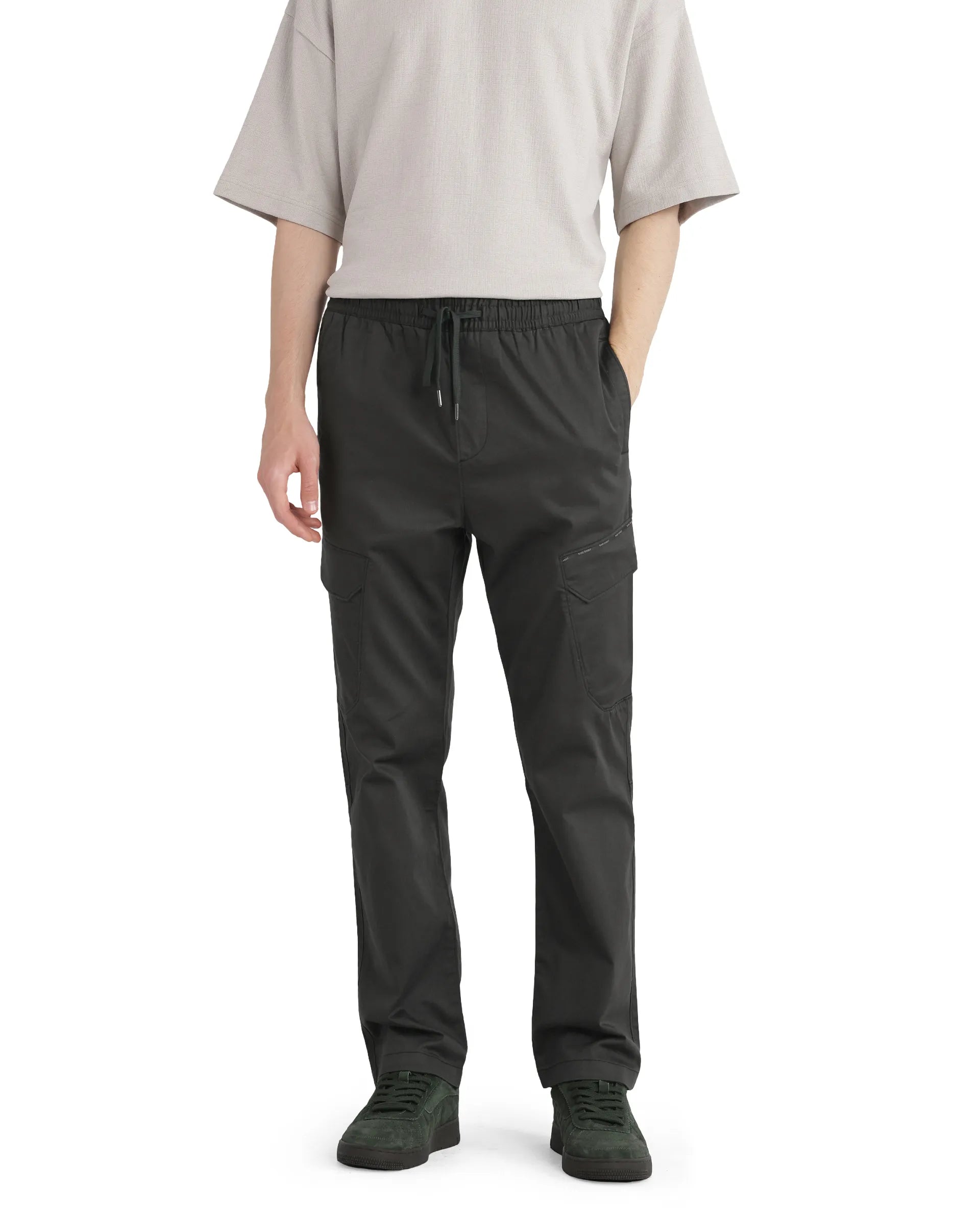 Rare Rabbit Men's Zudi Dark Grey Cotton Plain Regular Fit Trouser