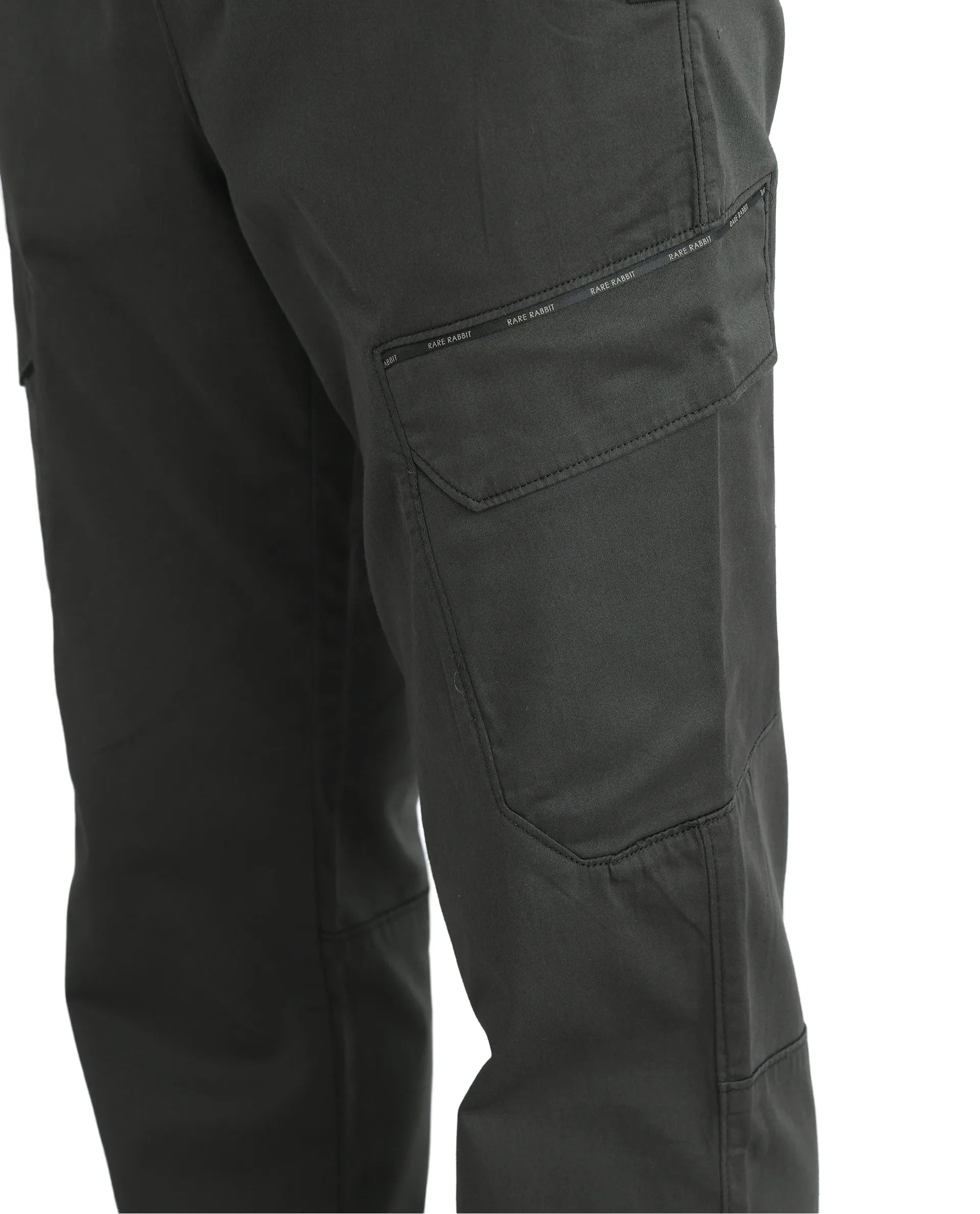 Rare Rabbit Men's Zudi Dark Grey Cotton Fabric Drawstring Closure Regular Fit Cargo Style Trouser