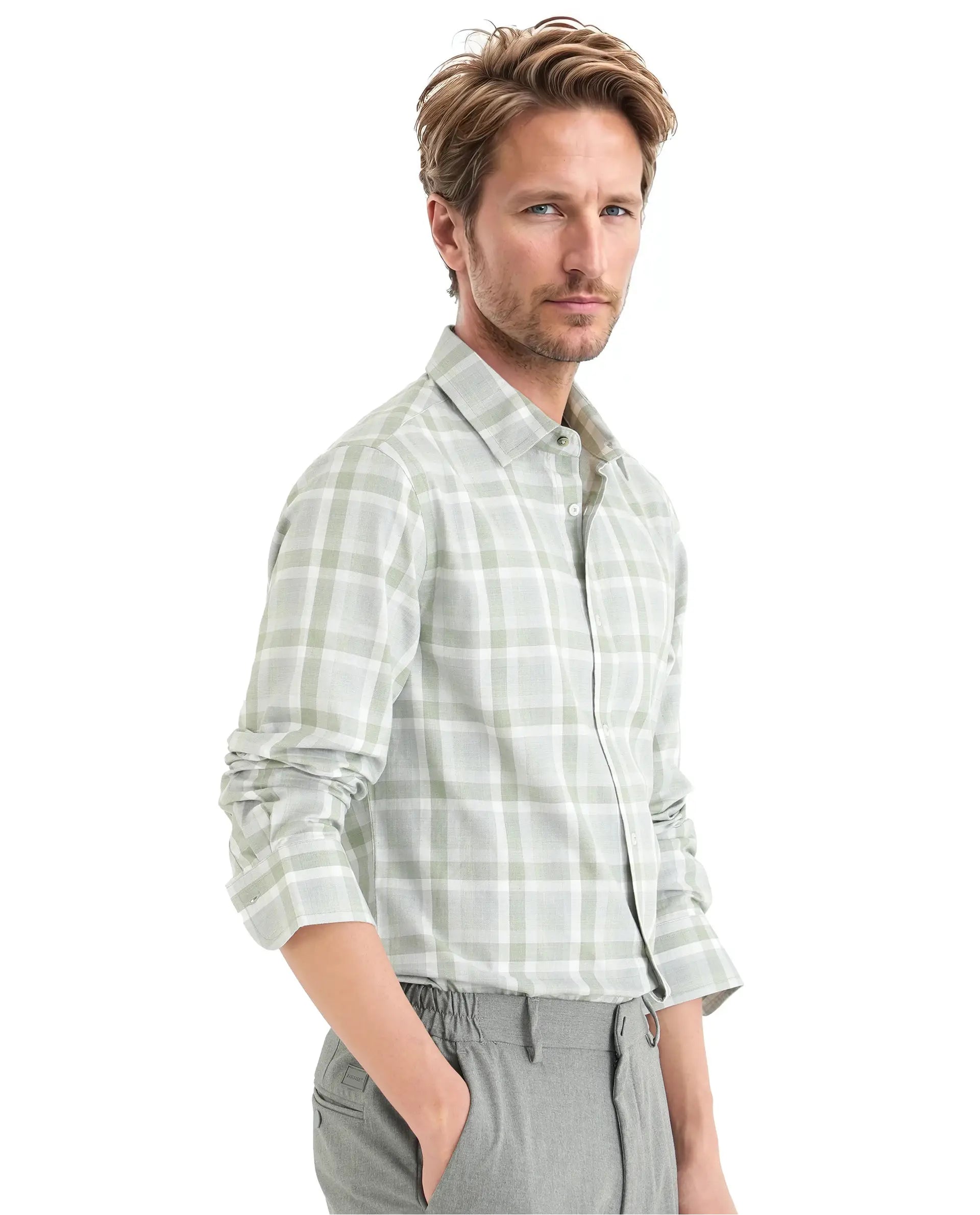 Rare Rabbit Men Zujo Pastel Green Cotton Poly Fabric Full Sleeves Regular Collared Button Closure Check Shirt