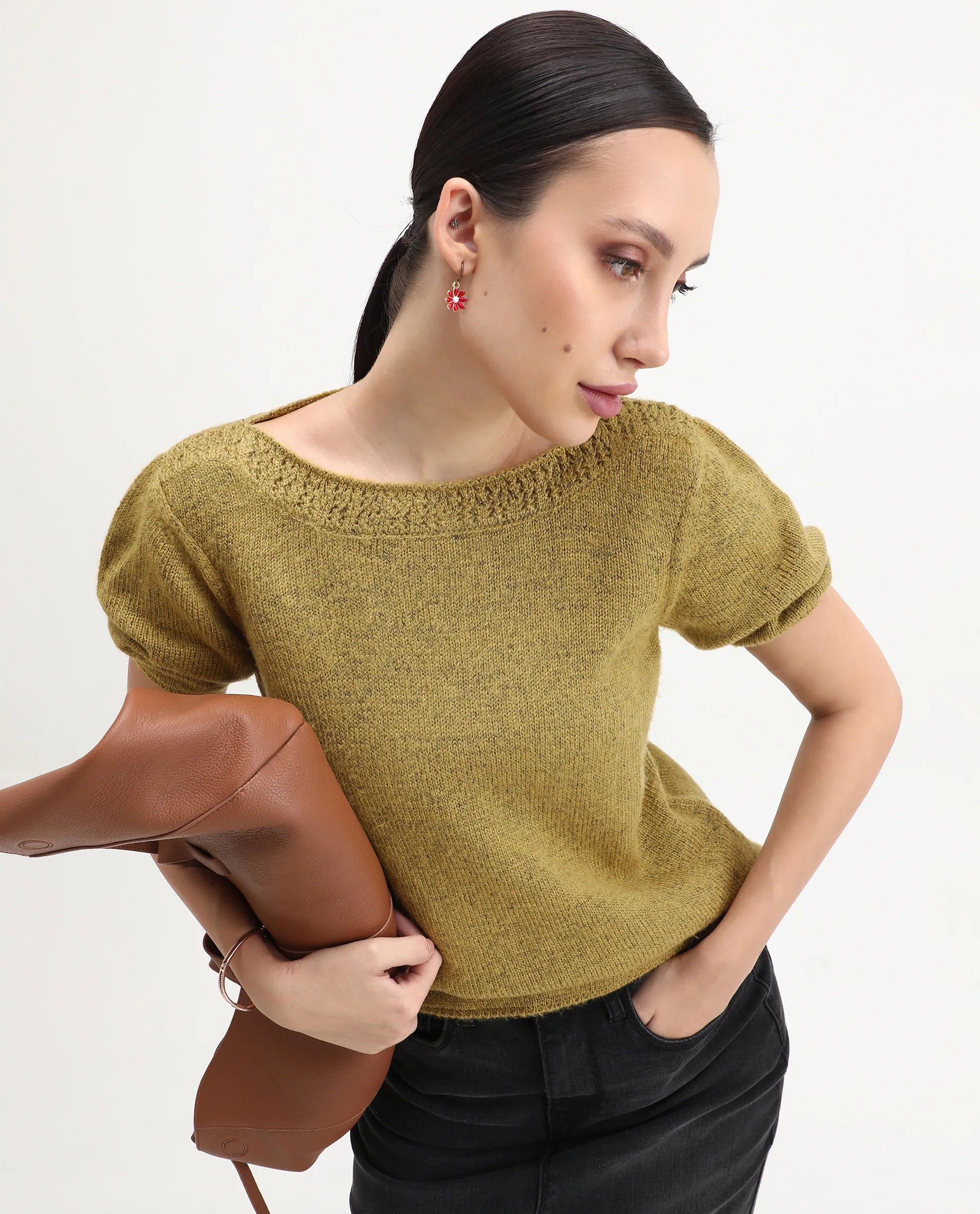 Rareism Women's Zulaii Light Green Acrylic Blend Boat Neck Relaxed Fit Plain Sweater