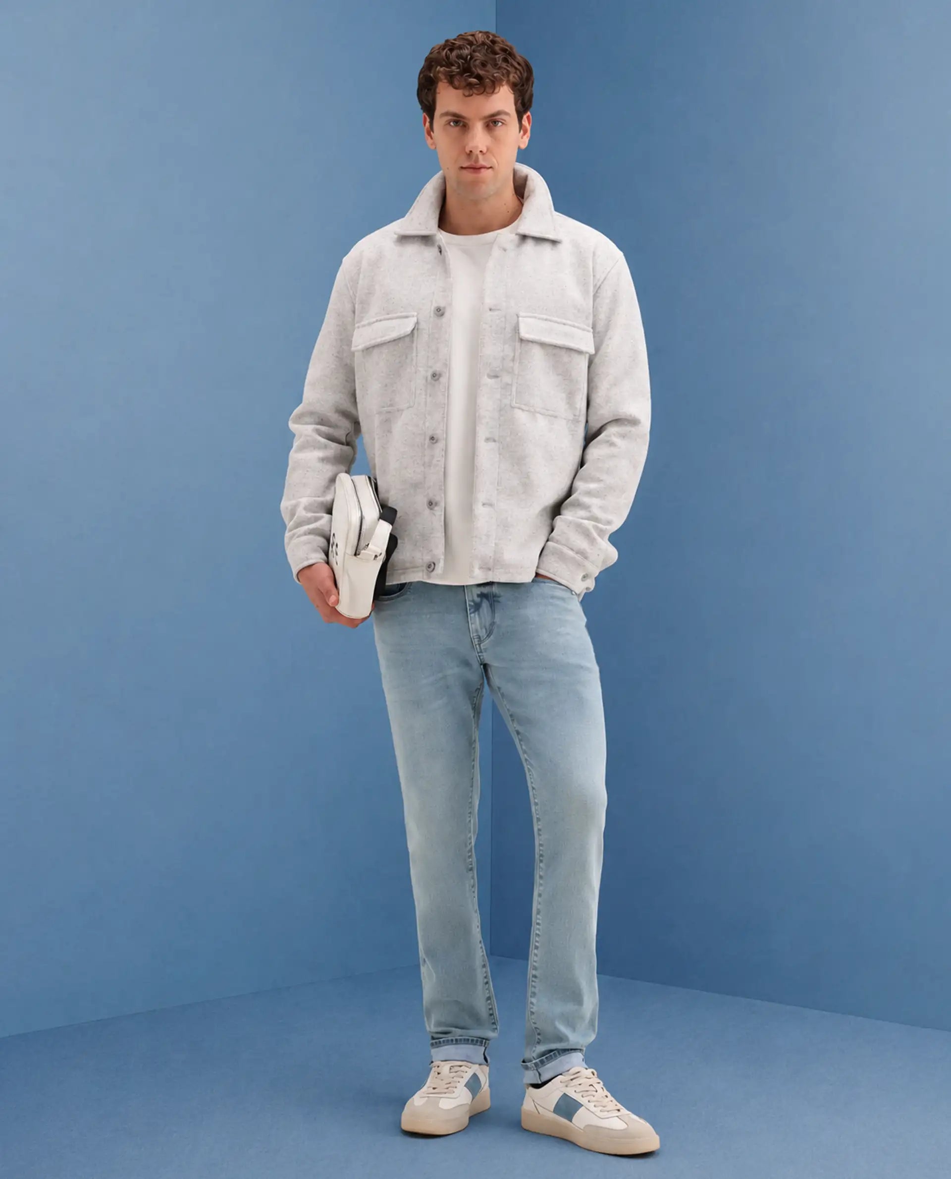 Rare Rabbit Men's Zuno L Light Blue Cotton Blend Fabric Shank And Zipper Hawk Slim Plain Jeans