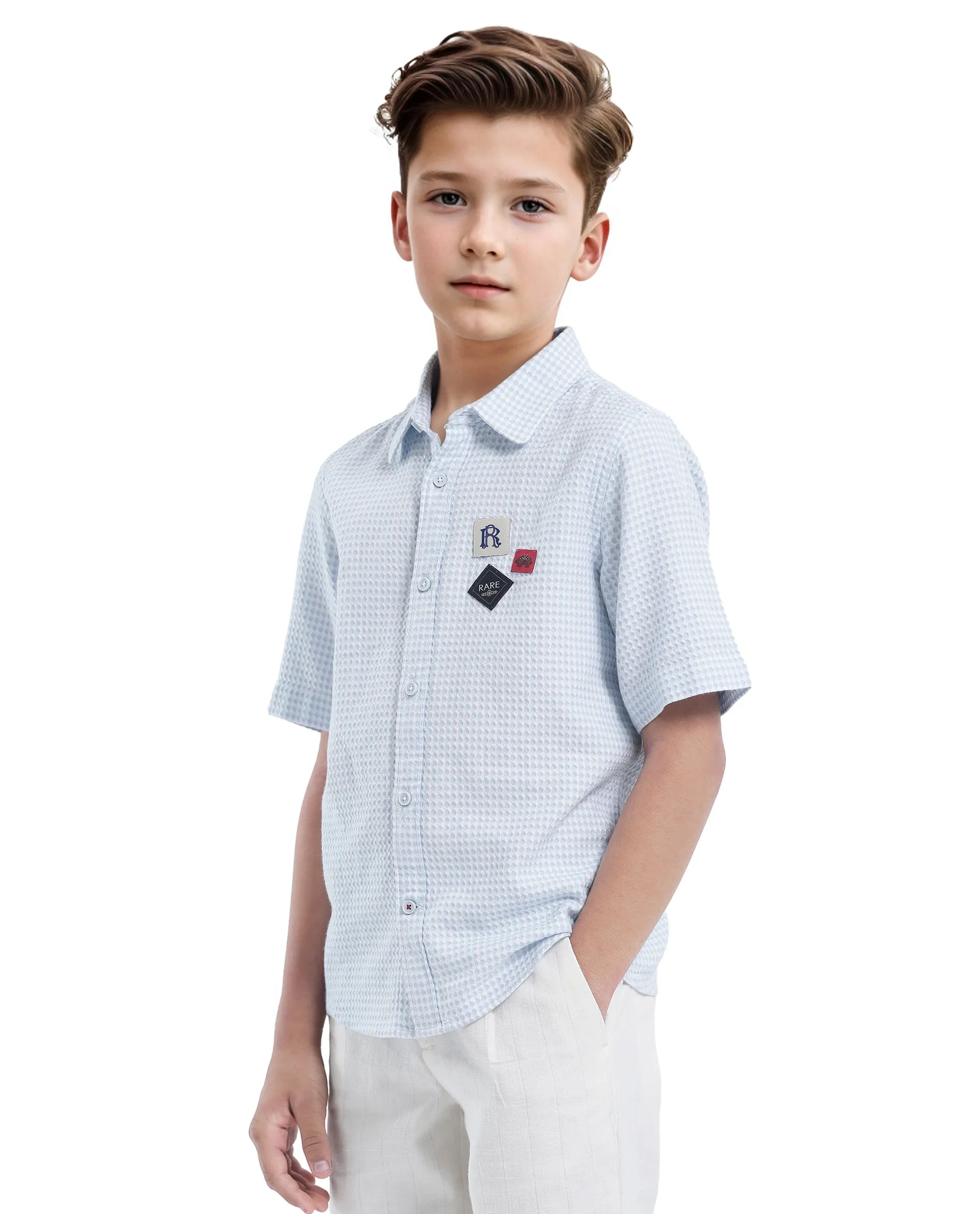 Rare Ones Kids Zygo Light Blue Cotton Half Sleeve Button Solid Regular Fit Shirt