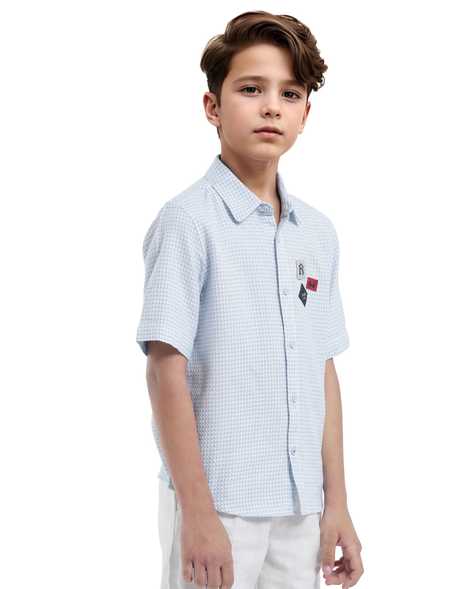 Rare Ones Kids Zygo Light Blue Cotton Half Sleeve Button Solid Regular Fit Shirt