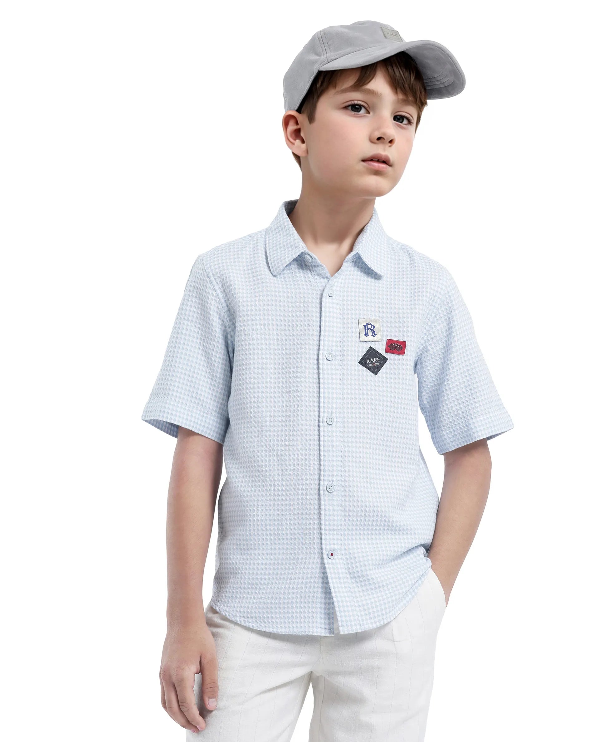 Rare Ones Kids Zygo Light Blue Cotton Half Sleeve Button Solid Regular Fit Shirt