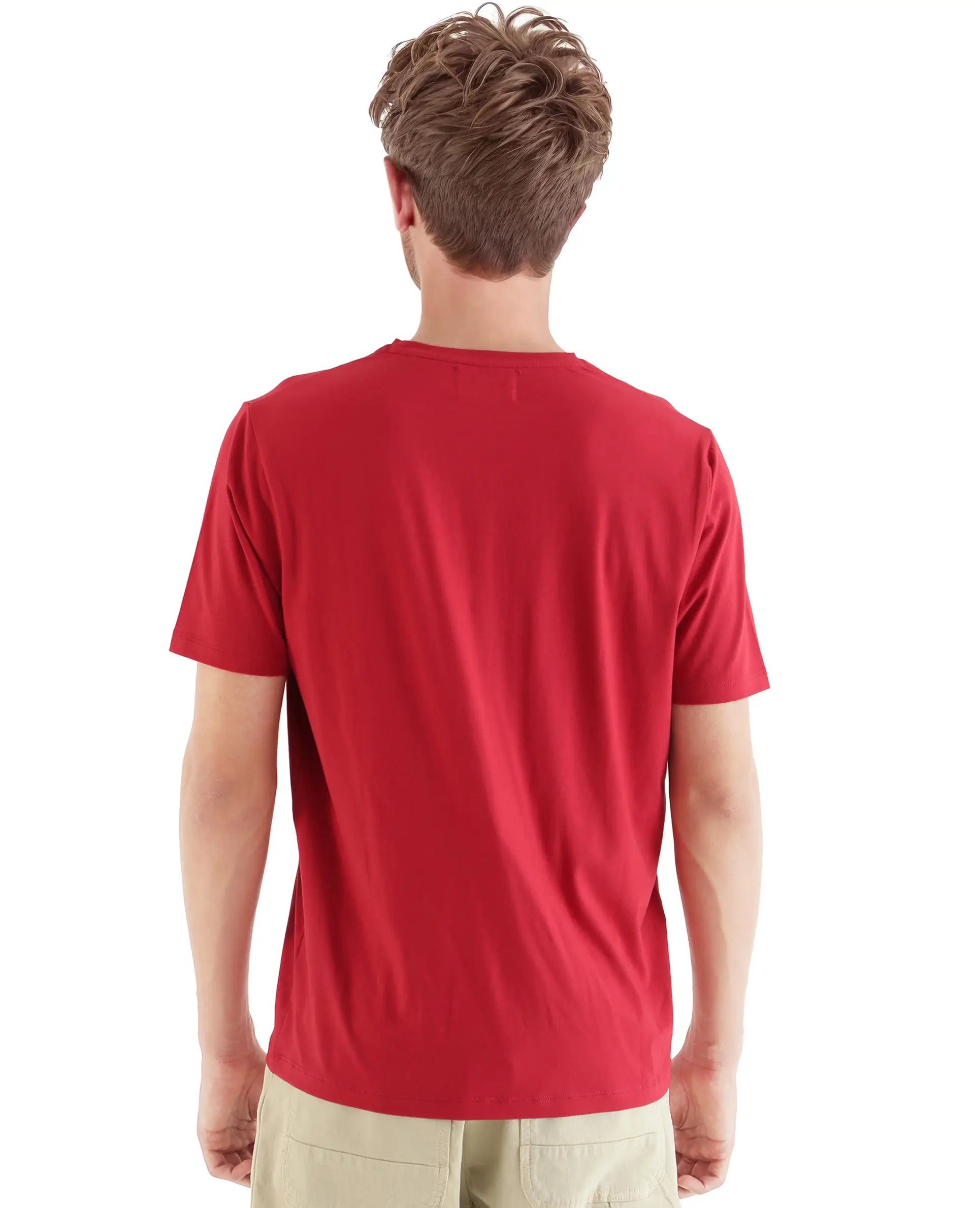 Rare Rabbit Men Zylo Red Cotton Blend Fabric Short Sleeve Crew Neck HD Print Logo T-Shirt