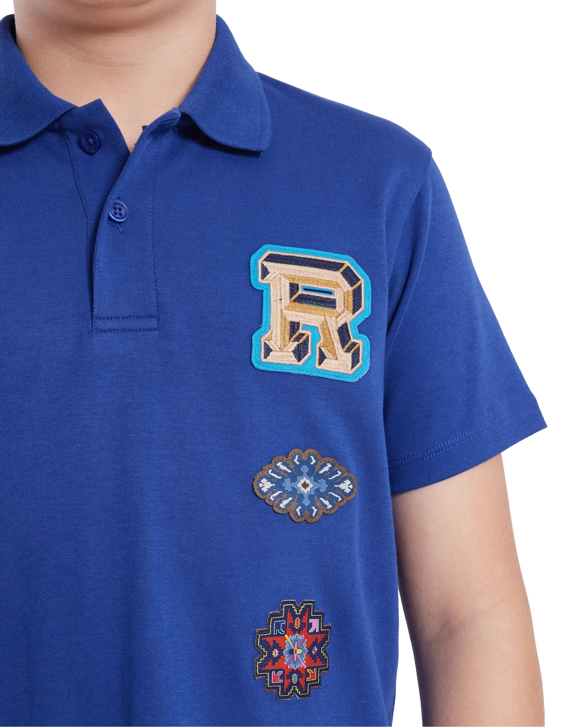 Rare Ones Kids Zyra Blue Cotton Half Sleeve Button Closure Printed Regular Fit Polo