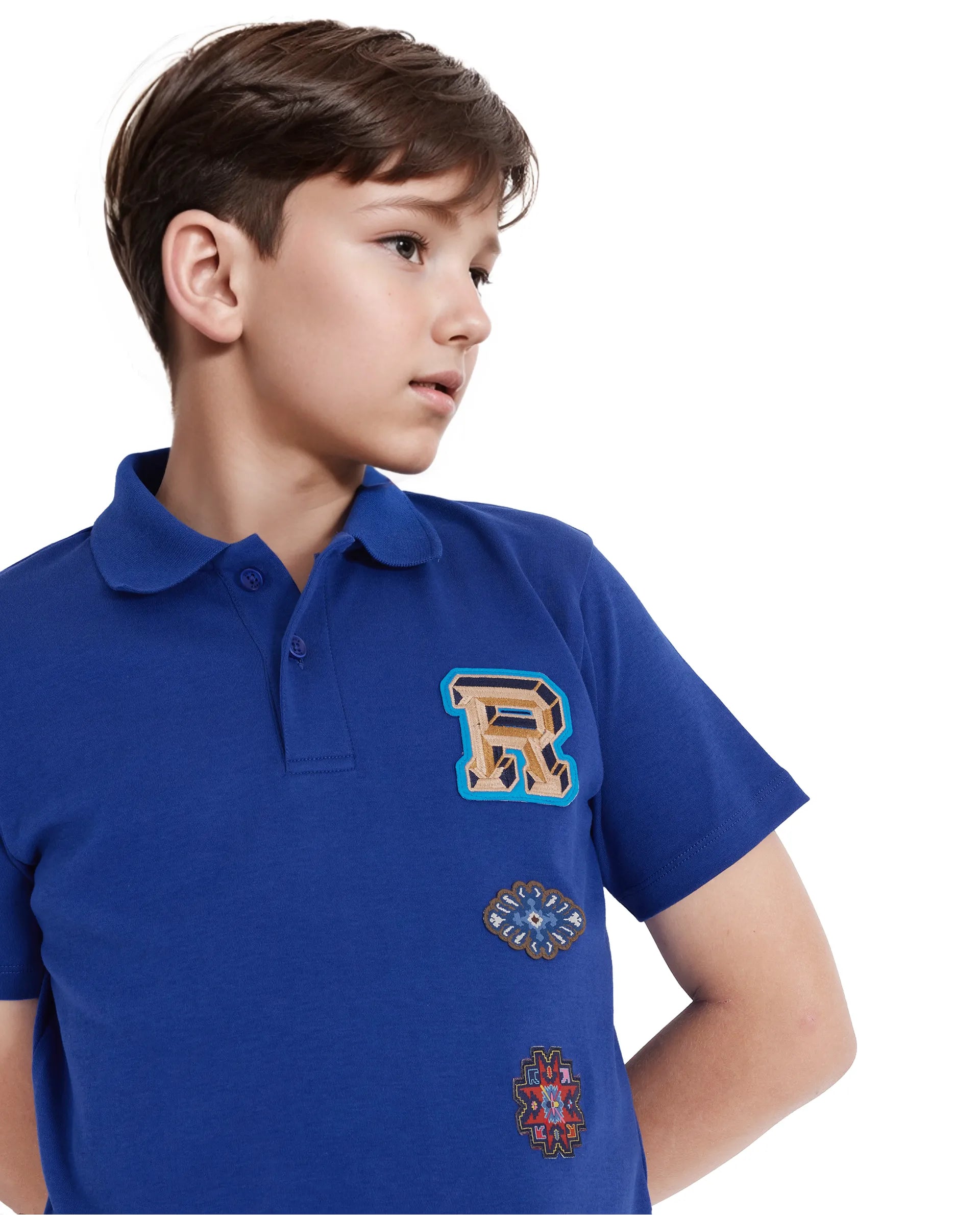 Rare Ones Kids Zyra Blue Cotton Half Sleeve Button Closure Printed Regular Fit Polo