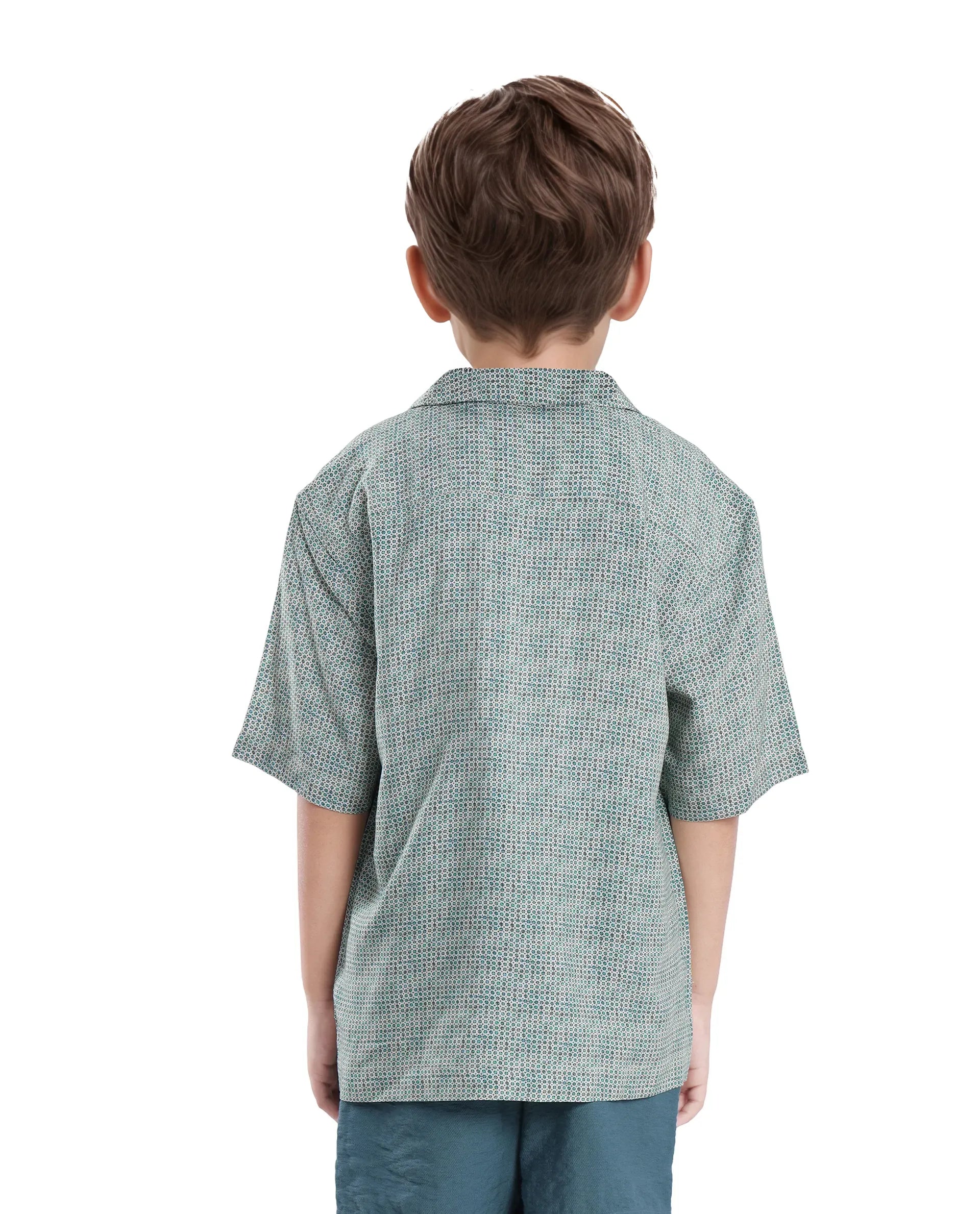 Rare Ones Kids Zyro Green Viscose Half Sleeve Button Printed Regular Fit Shirt