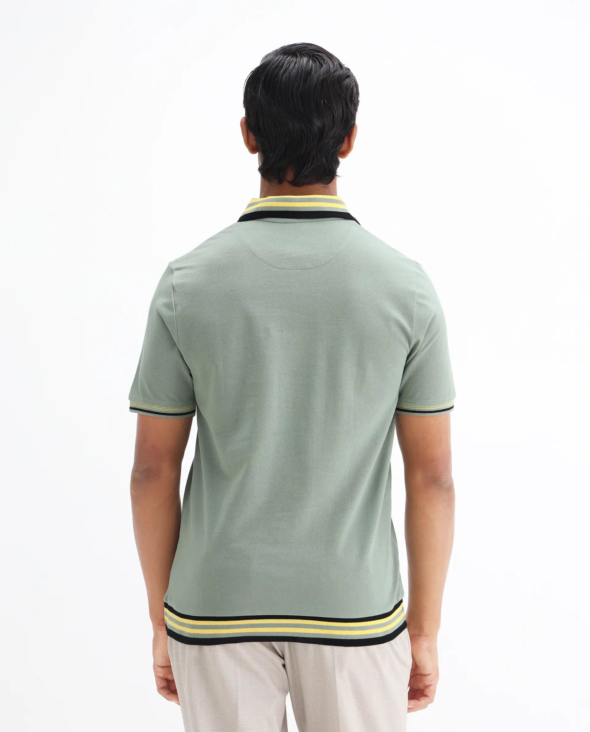 Rare Rabbit Men's Zyte Dusky Green Cotton Plain Regular Fit Half Sleeve Polo