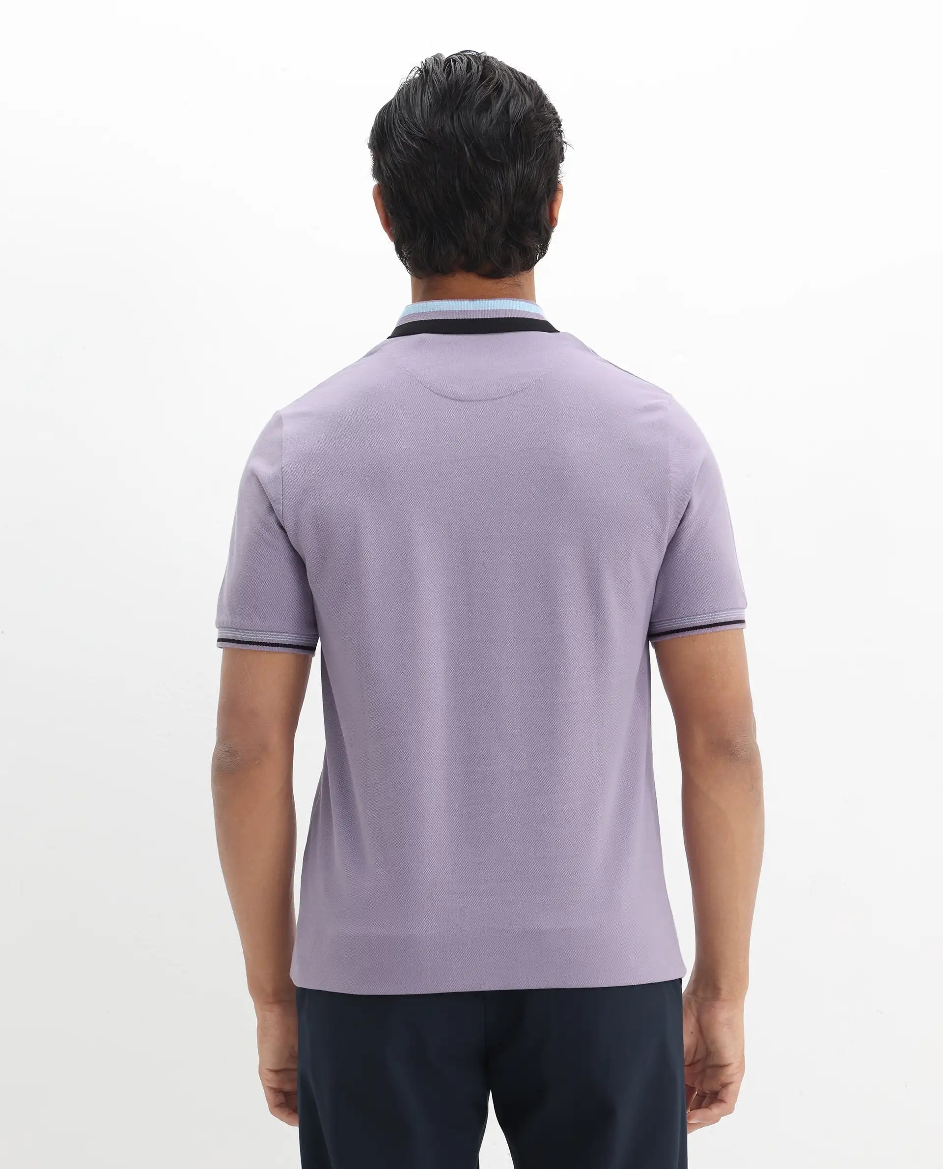 Rare Rabbit Men's Zyte Dusky Purple Cotton Plain Regular Fit Half Sleeve Polo