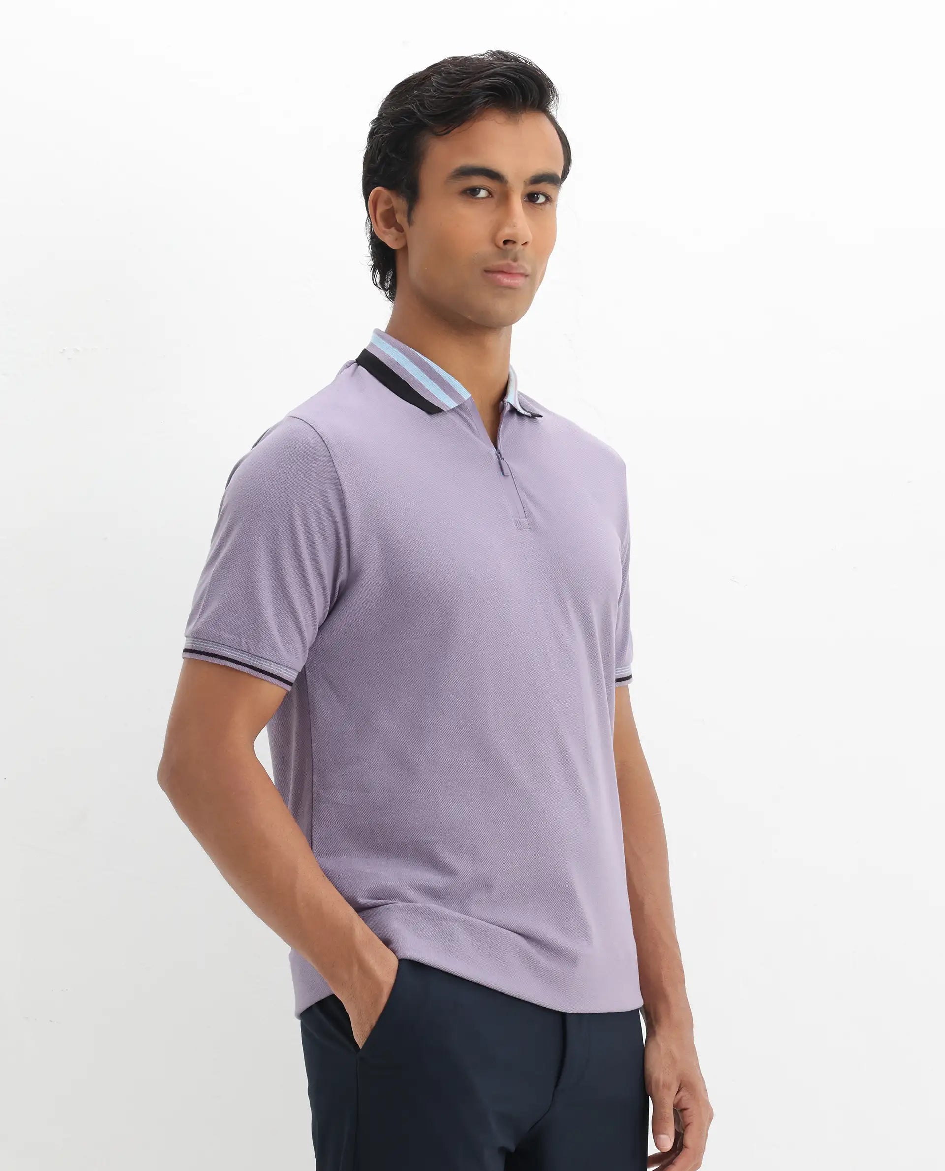 Rare Rabbit Men's Zyte Dusky Purple Cotton Plain Regular Fit Half Sleeve Polo