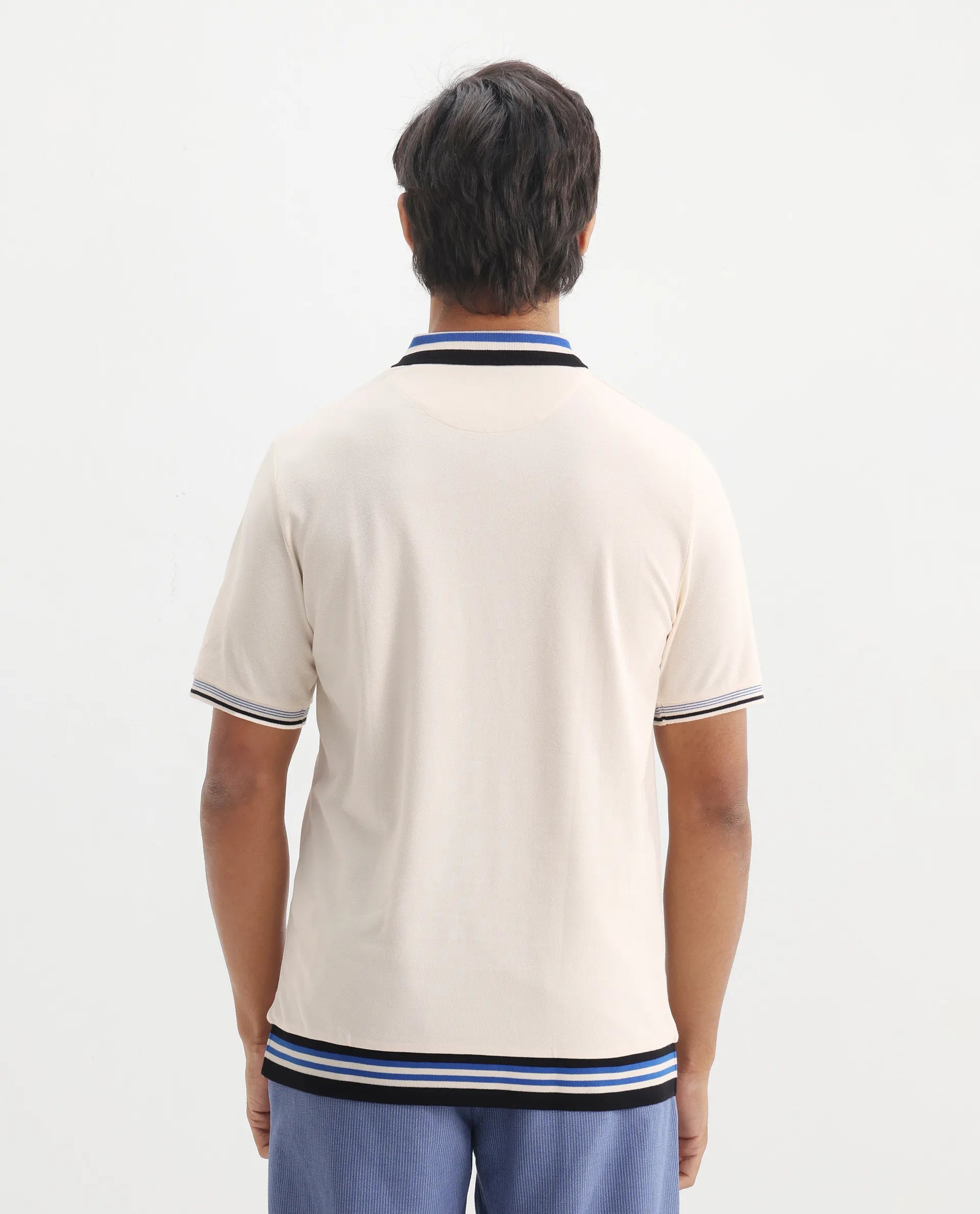 Rare Rabbit Men's Zyte Off White Cotton Plain Regular Fit Half Sleeve Polo