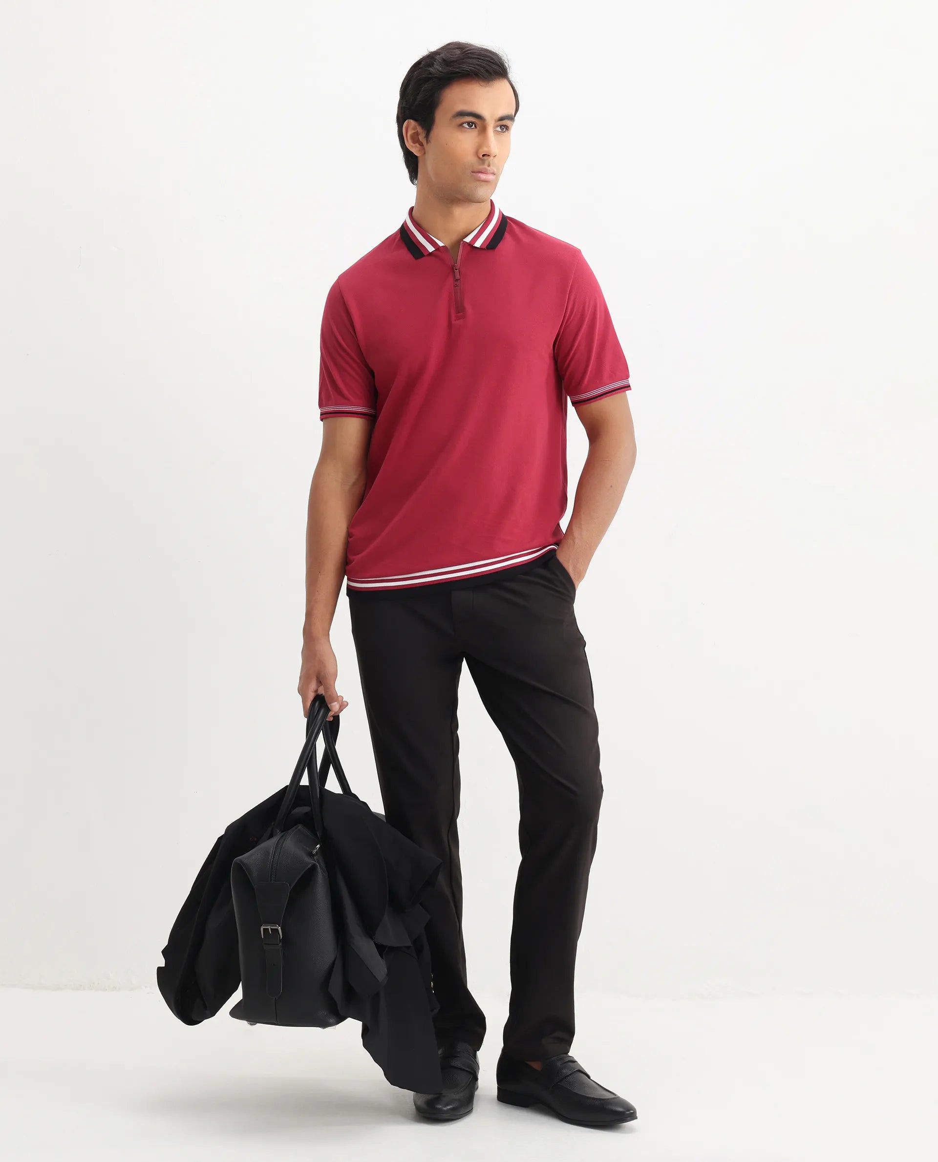 Rare Rabbit Men's Cotton Plain Regular Fit Half Sleeve Polo