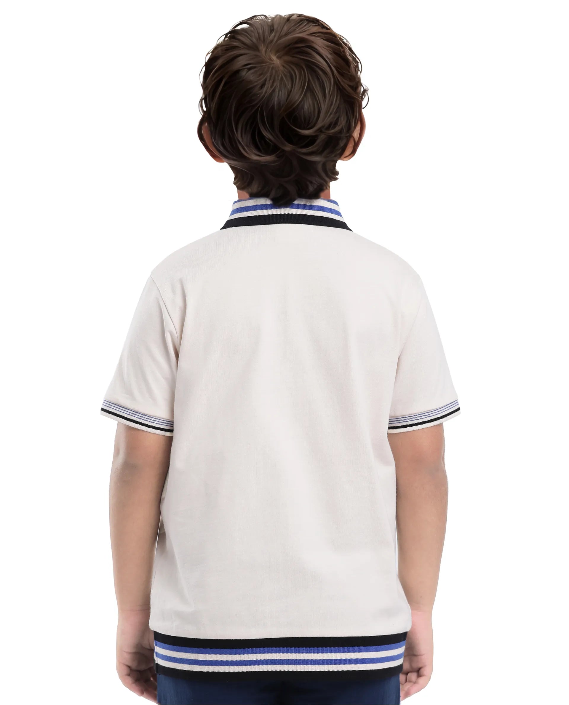Rare Ones Kids Zyto Off White Cotton Half Sleeves Contrasting Regular Collar Zipper Closure Solid Polo