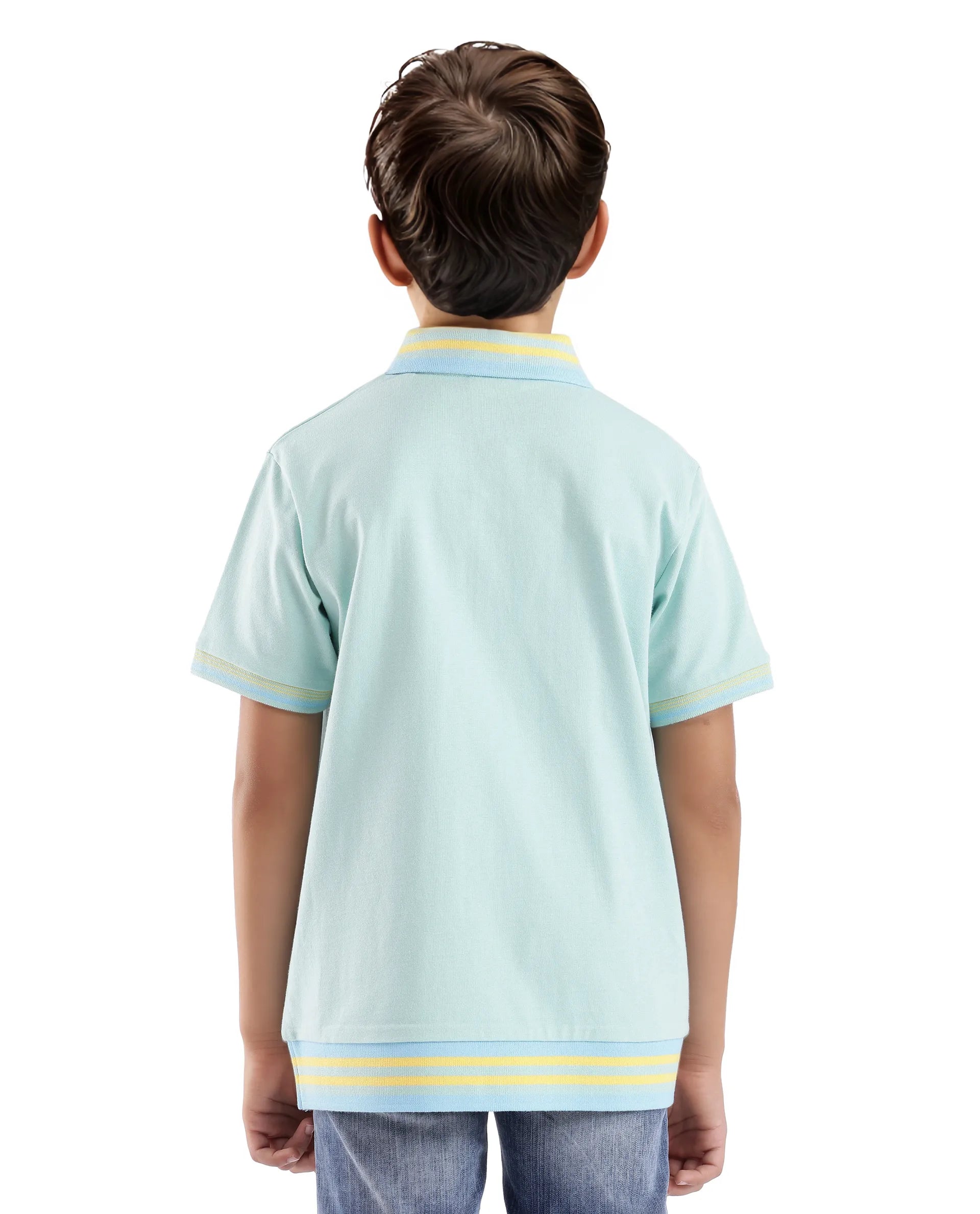 Rare Ones Kids Zyto Pastel Green Cotton Half Sleeves Contrasting Regular Collar Zipper Closure Solid Polo
