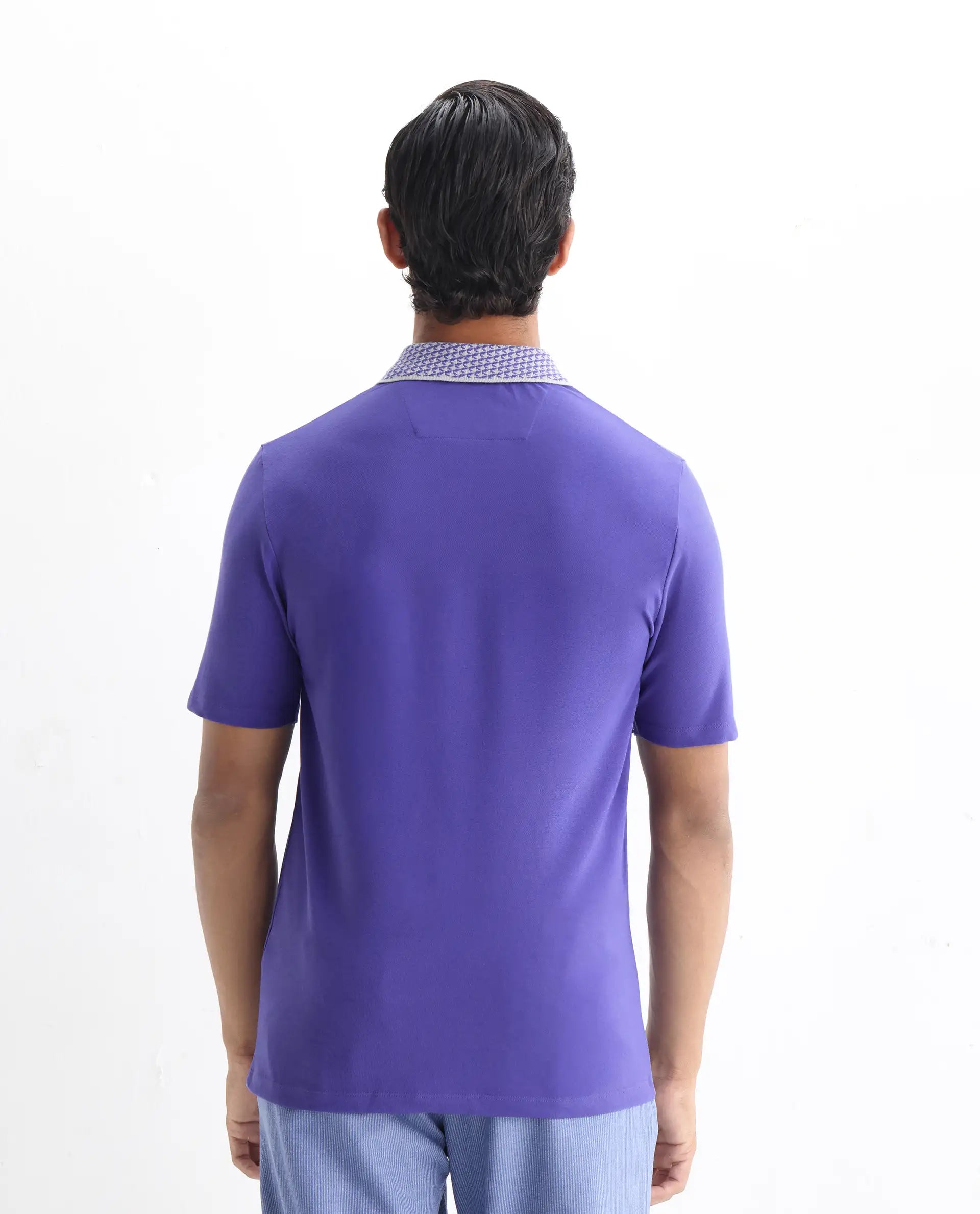 Rare Rabbit Men's Abit Purple Cotton Plain Regular Fit Half Sleeve Polo
