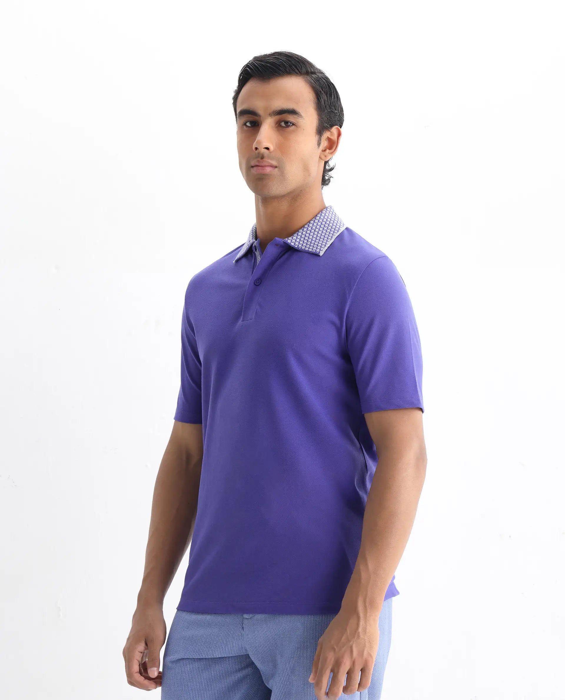 Rare Rabbit Men's Abit Purple Cotton Plain Regular Fit Half Sleeve Polo
