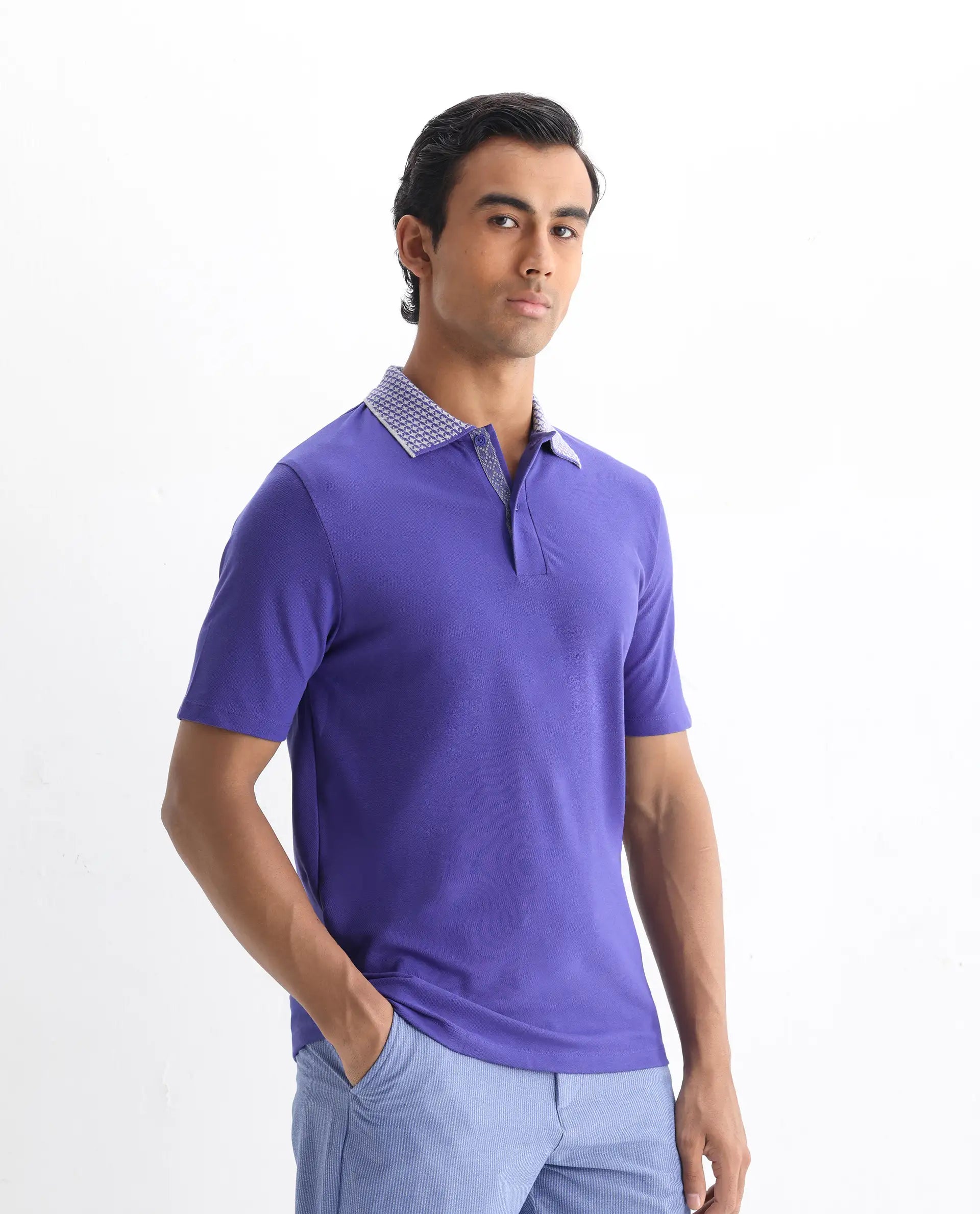 Rare Rabbit Men's Abit Purple Cotton Plain Regular Fit Half Sleeve Polo