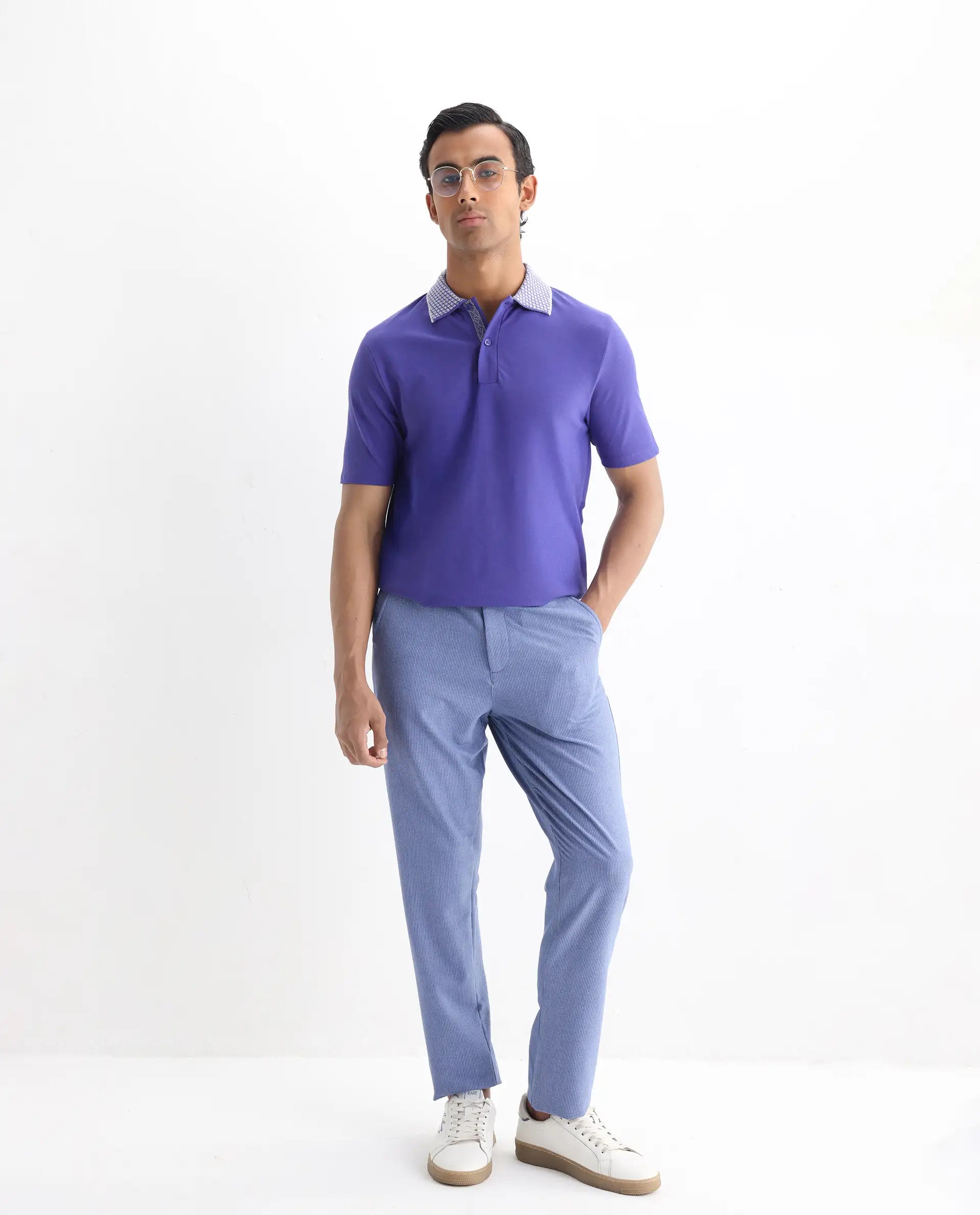 Rare Rabbit Men's Abit Purple Cotton Plain Regular Fit Half Sleeve Polo