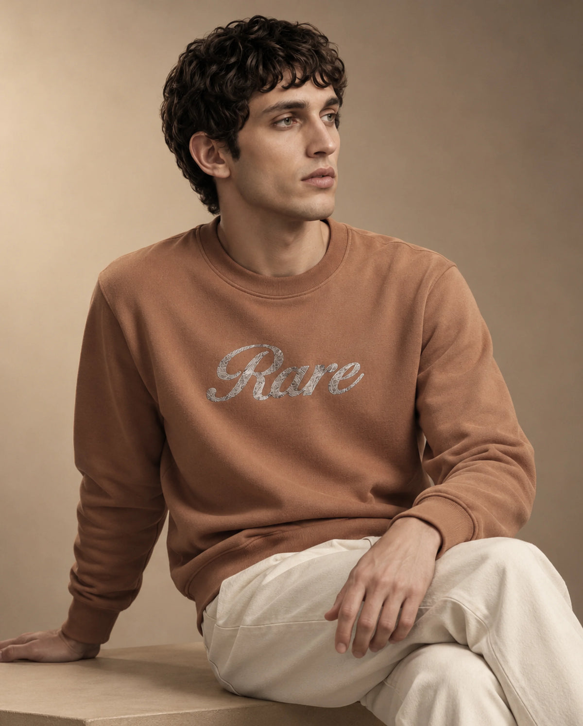 Rare Rabbit Men's Adio Primary Orange Cotton Blend Crew Neck Regular Graphic Print Sweatshirt