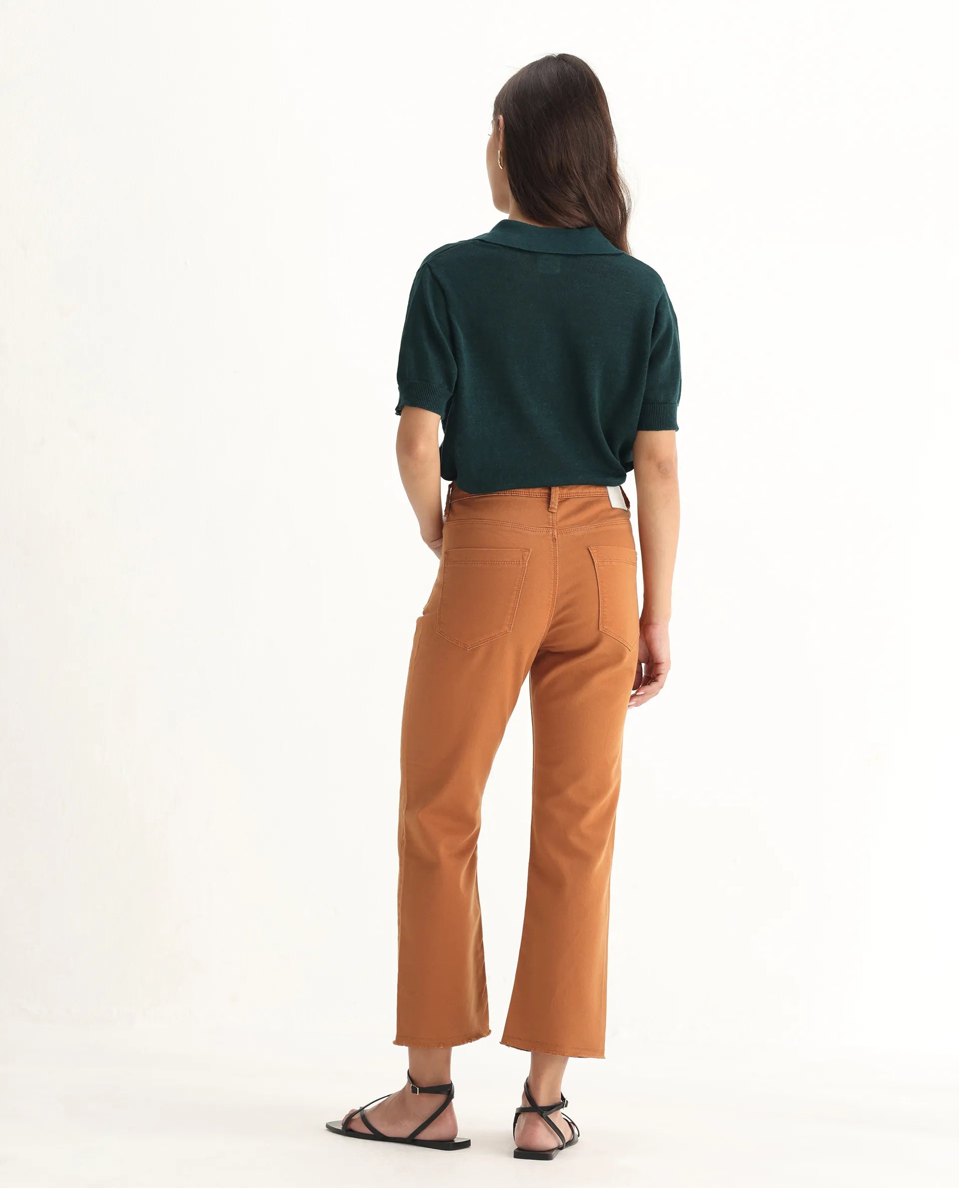 Rareism Women's Admiral Rust Cotton Blend Plain Ankle Length Regular Fit Jeans