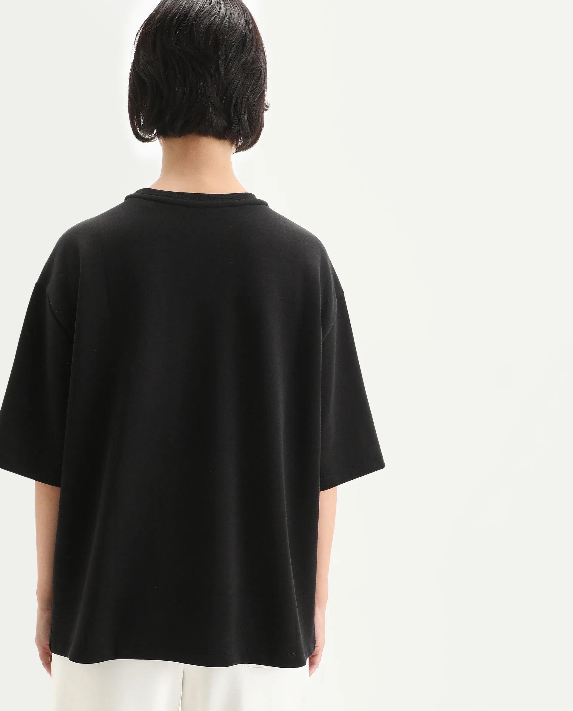 Rareism Women's Afsko T Black Cotton Blend Crew Neck Plain Relaxed Fit T-Shirt