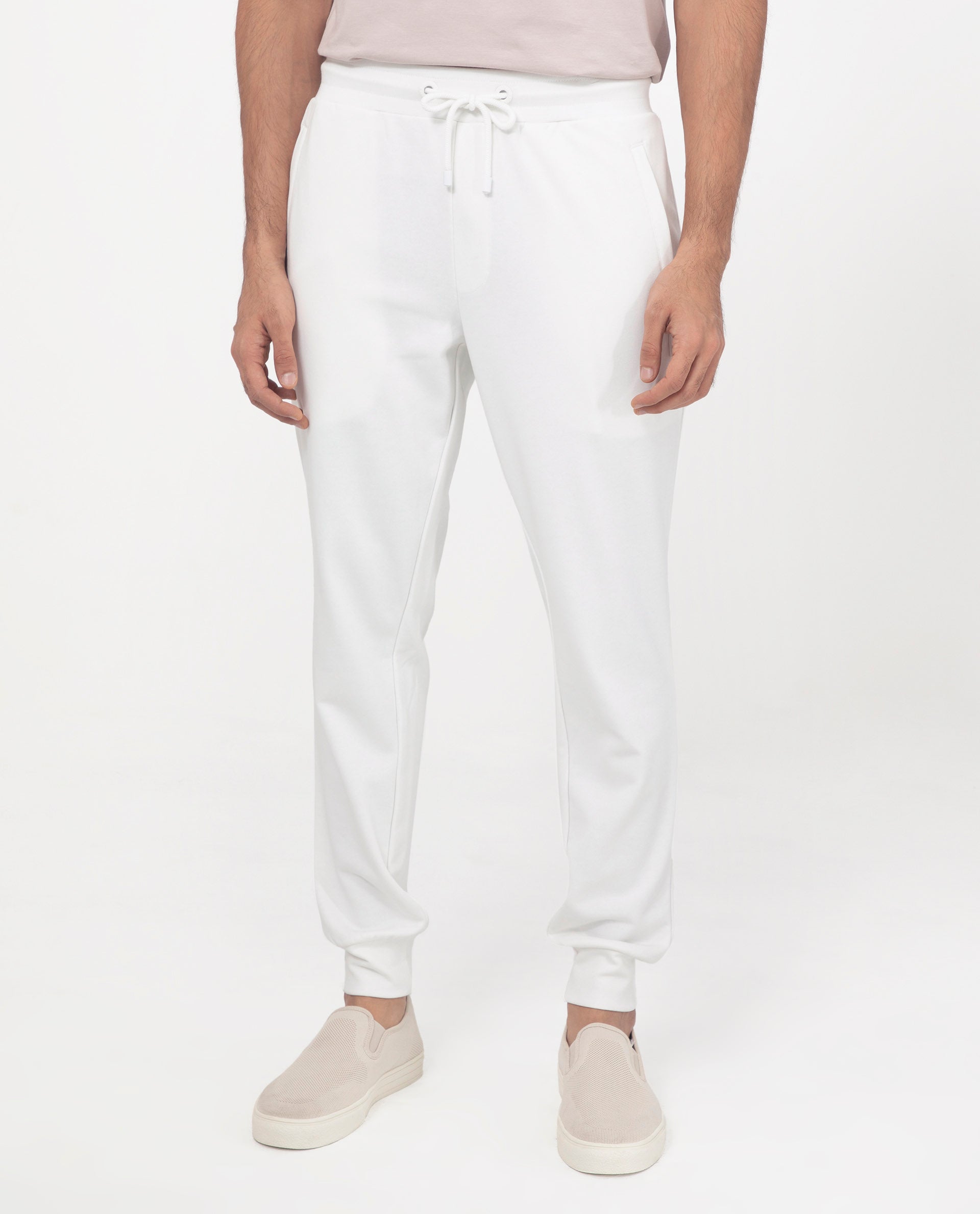 Rare Rabbit Men's Toyo Off White Cotton Polyester Fabric Drawstring Closure Regular Fit Mid Rise Trackpant