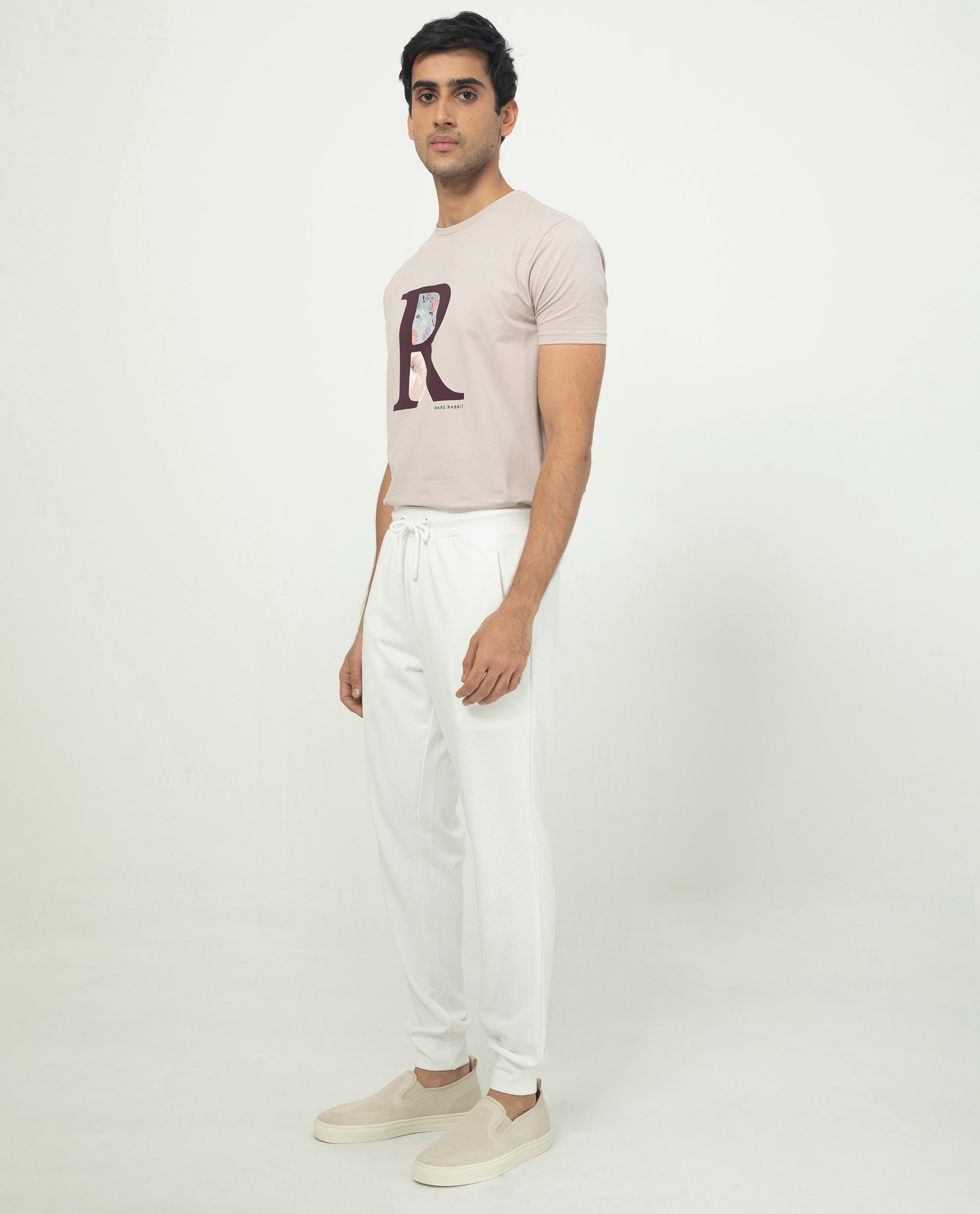 Rare Rabbit Men's Akagi Off White Cotton Polyester Fabric Drawstring Closure Regular Fit Mid Rise Trackpant