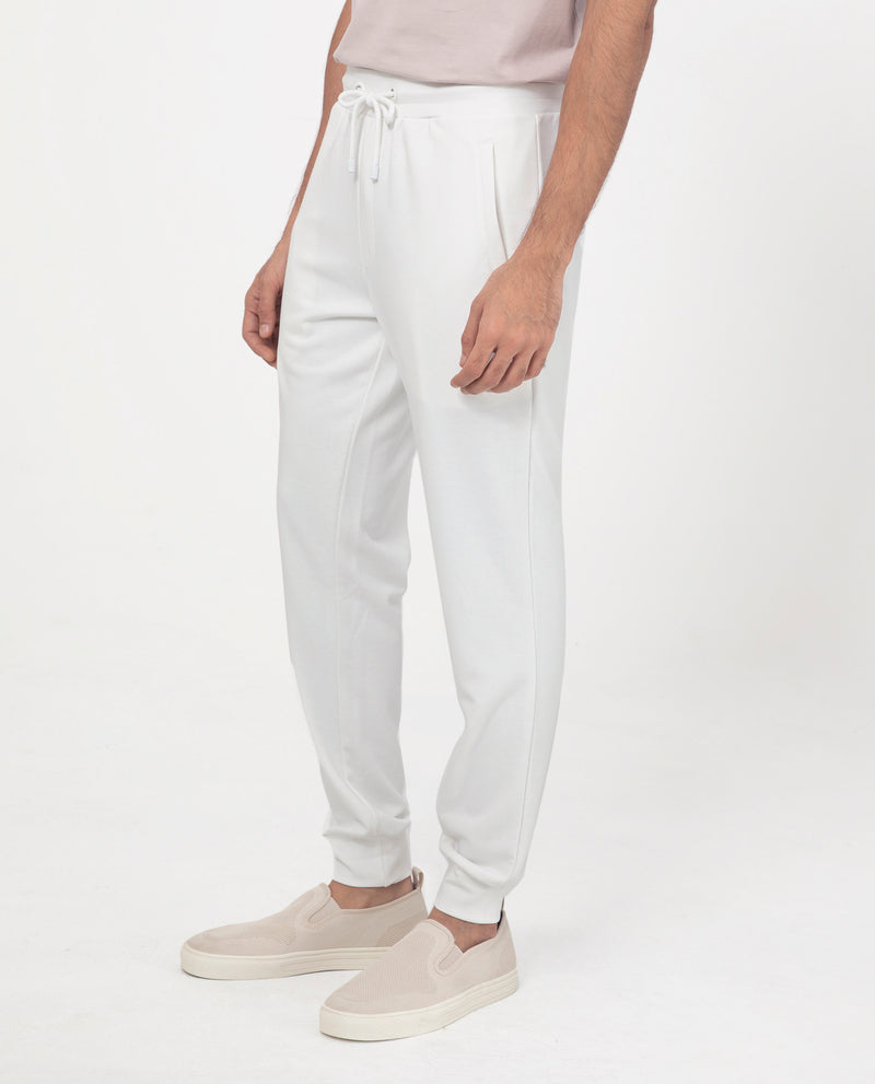 RARE RABBIT MENS TOYO OFF WHITE TRACK PANT COTTON POLYESTER TERRY FABRIC MID RISE KNITTED DRAW STRING CLOSURE