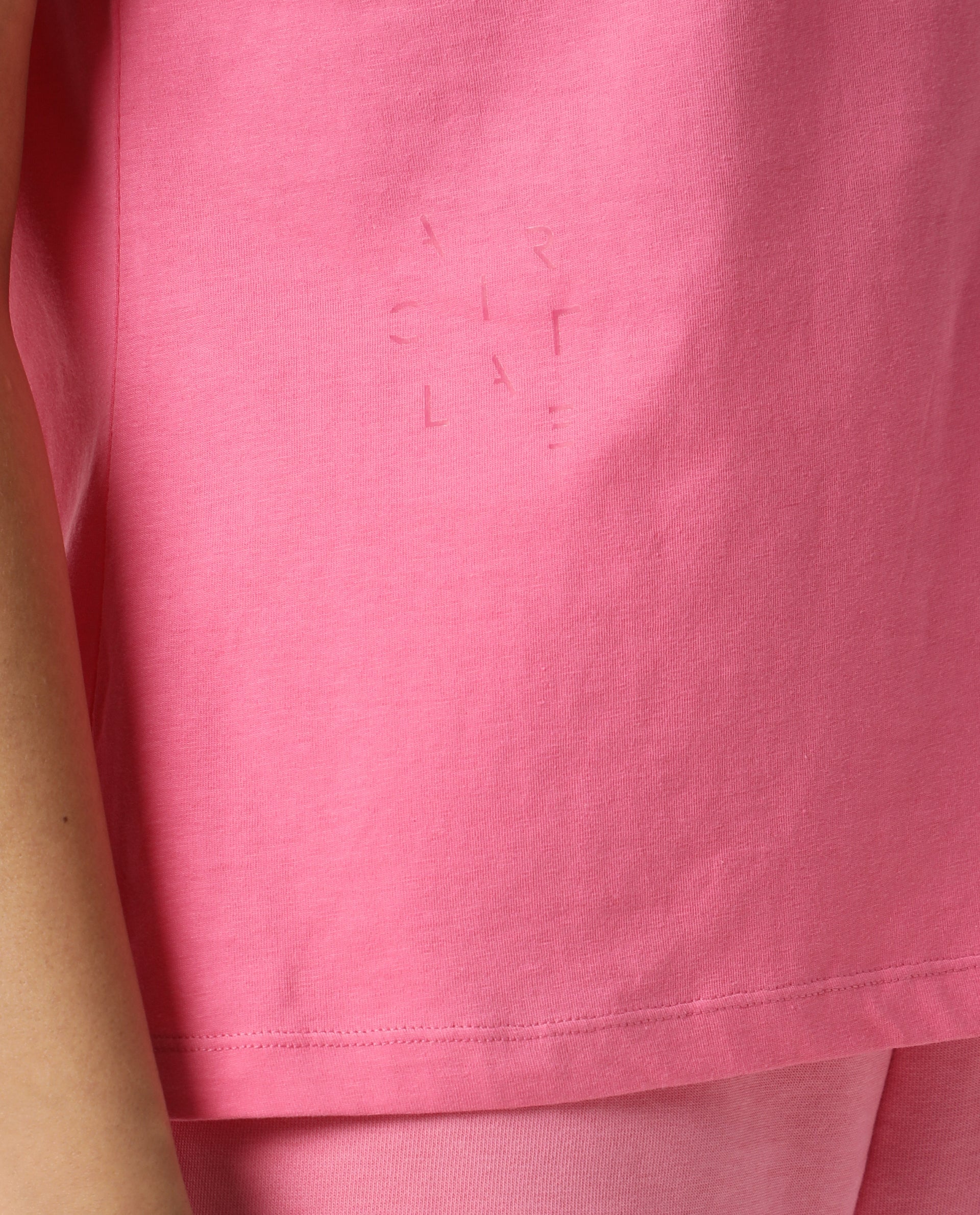 Rareism Women Alcas Flouroscent Pink Cotton Blend Fabric Regular Fit Half Sleeves Solid Round Neck T-Shirt